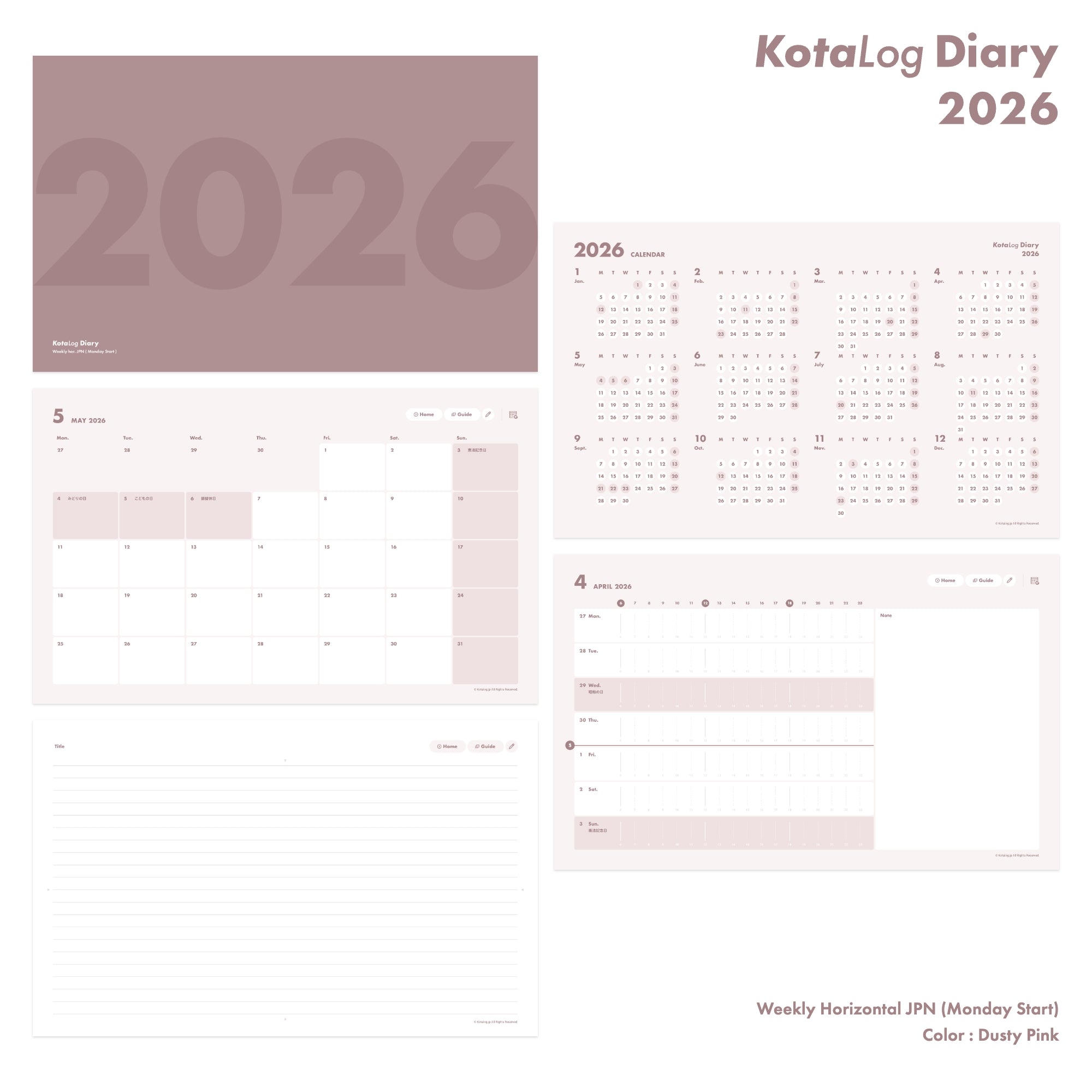 KotaLog Diary 2026 Hor.JPN (日本の祝日)