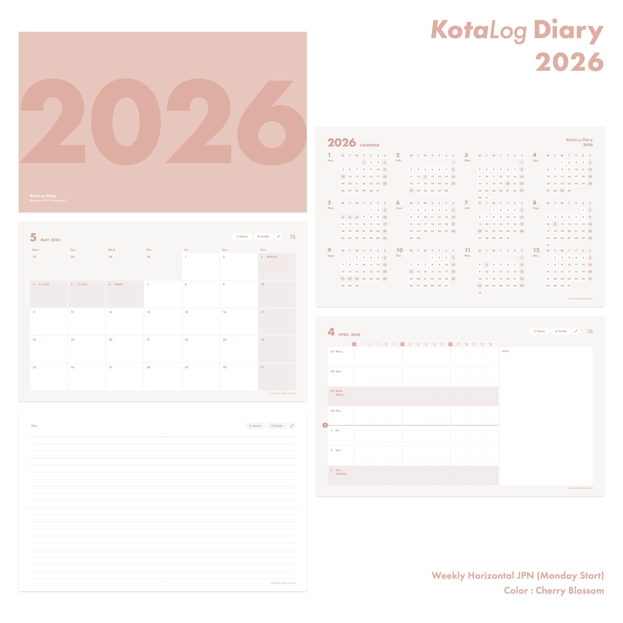 KotaLog Diary 2026 Hor.JPN (日本の祝日)