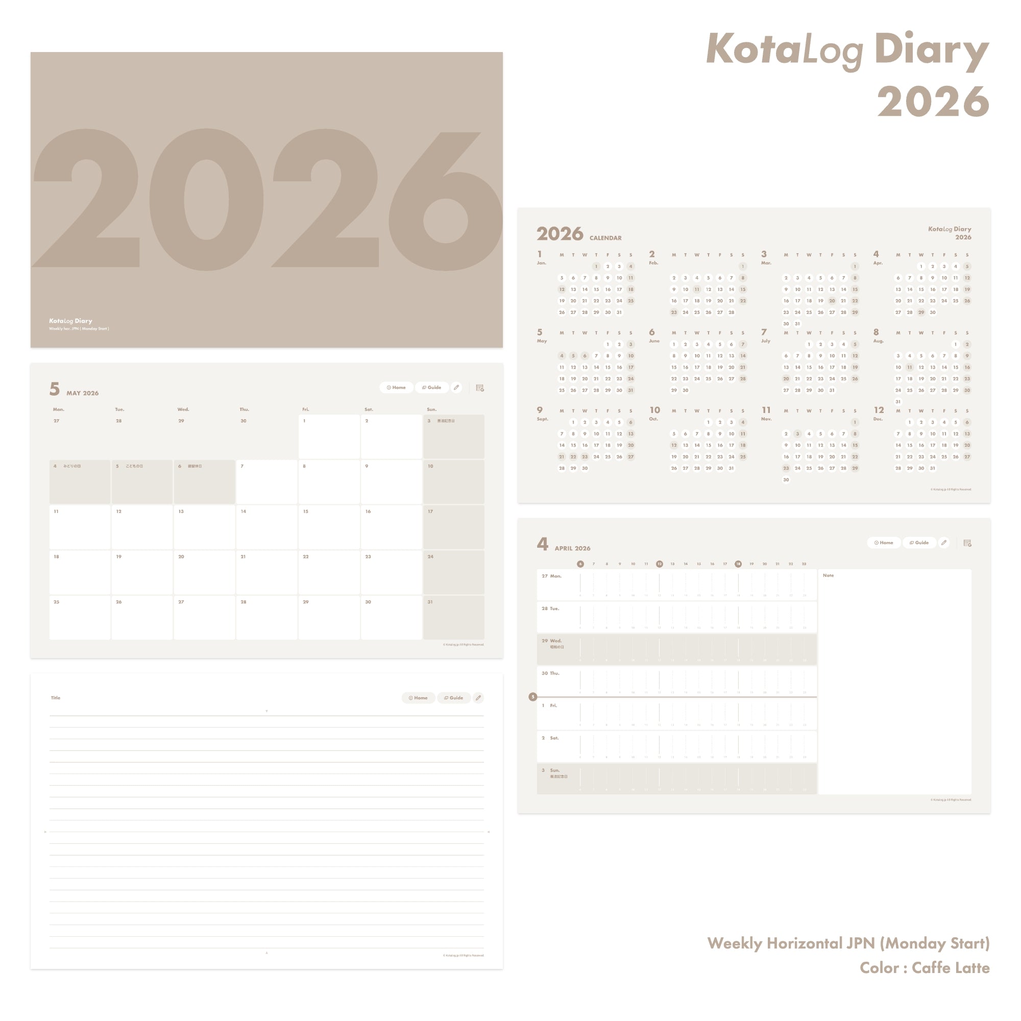 KotaLog Diary 2026 Hor.JPN (日本の祝日)