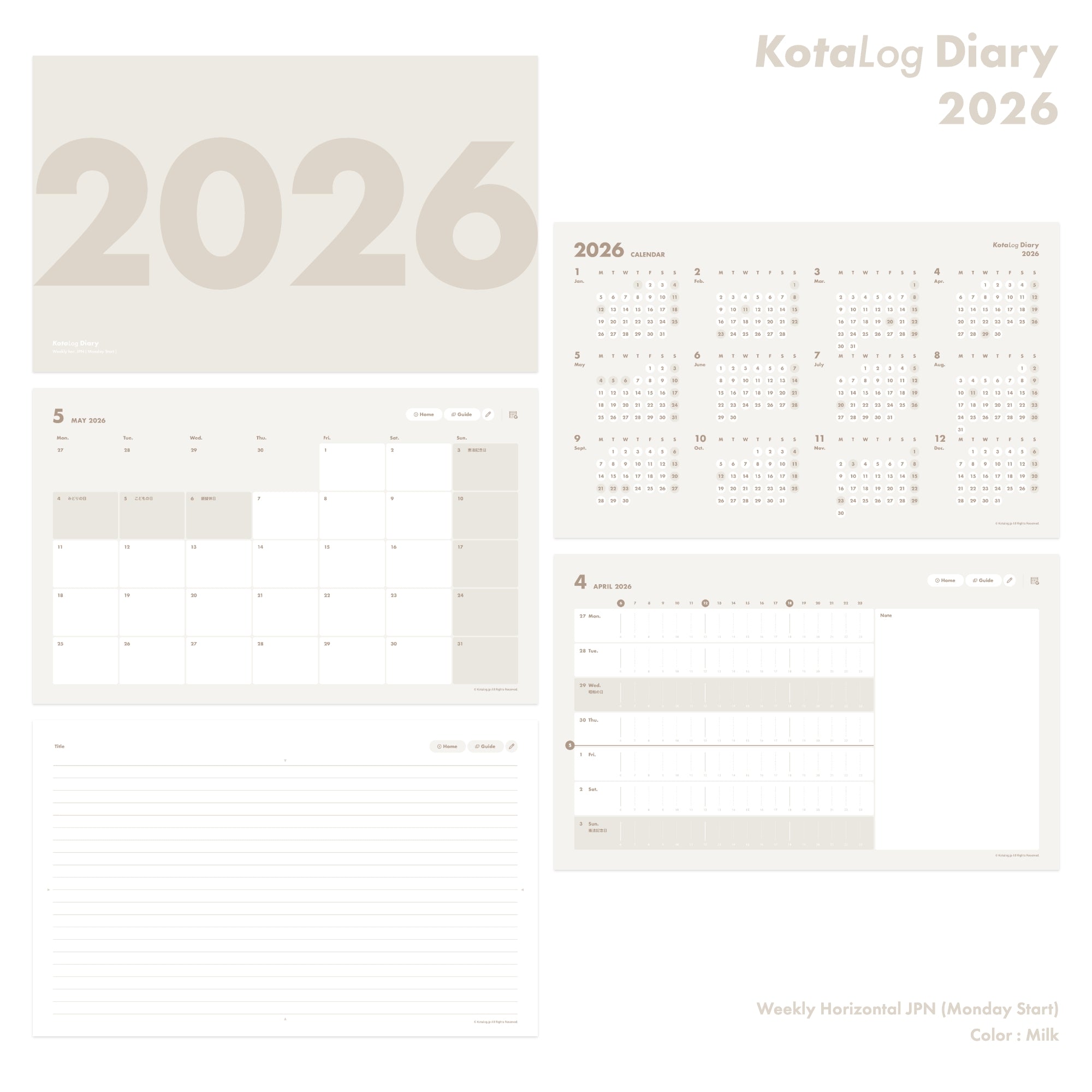 KotaLog Diary 2026 Hor.JPN (日本の祝日)