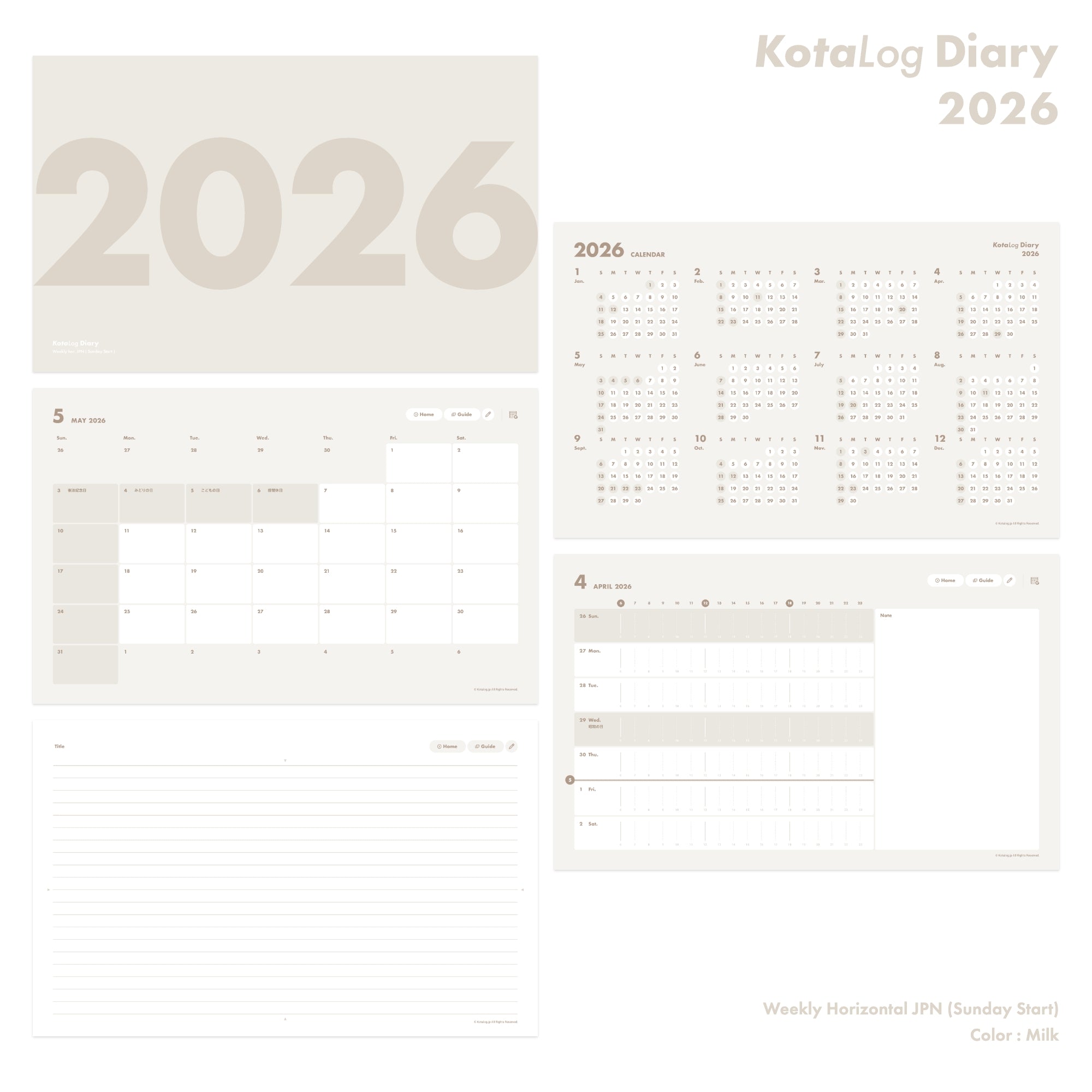 KotaLog Diary 2026 Hor.JPN (日本の祝日)