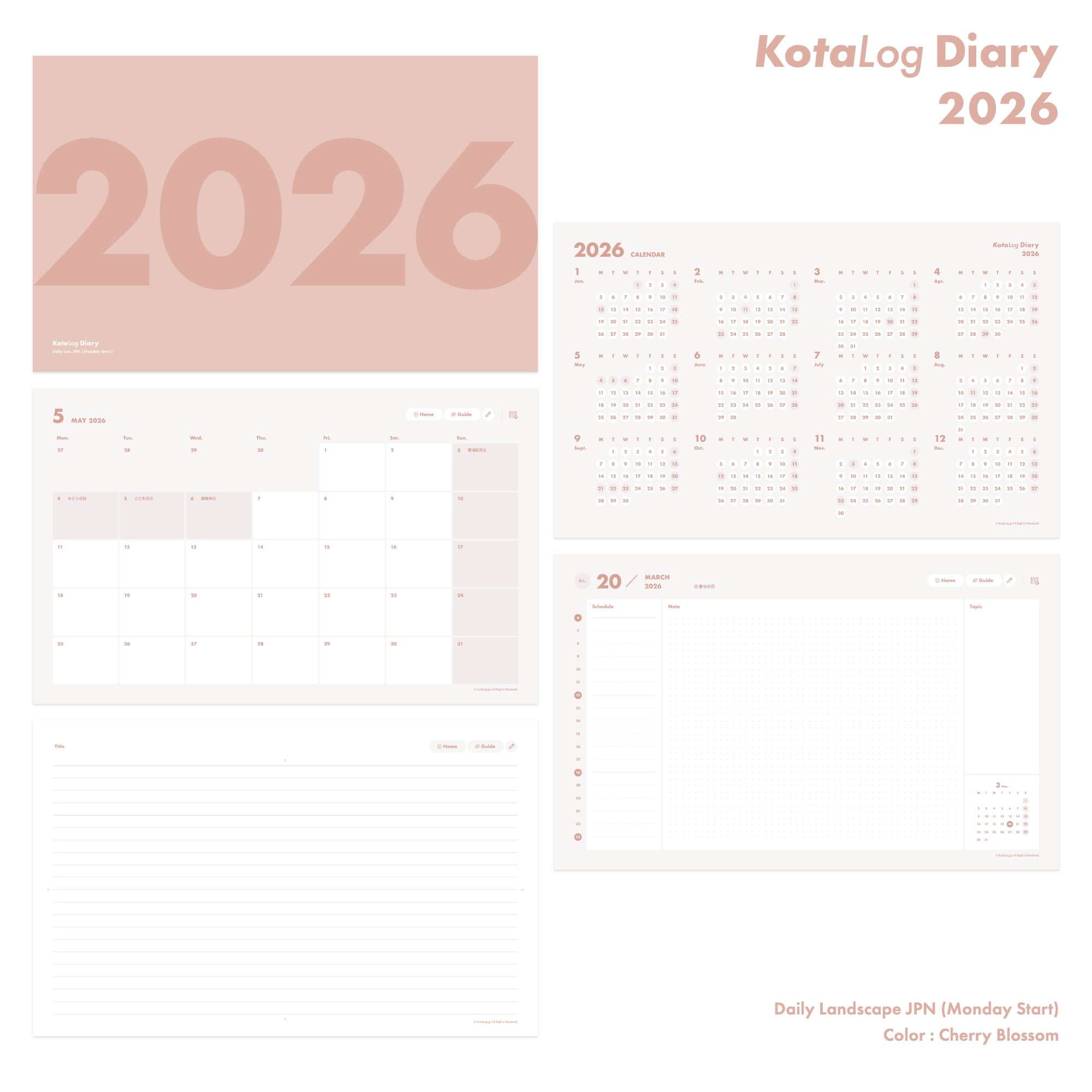KotaLog Diary 2026 Daily Lan.Jpn (日本の祝日)