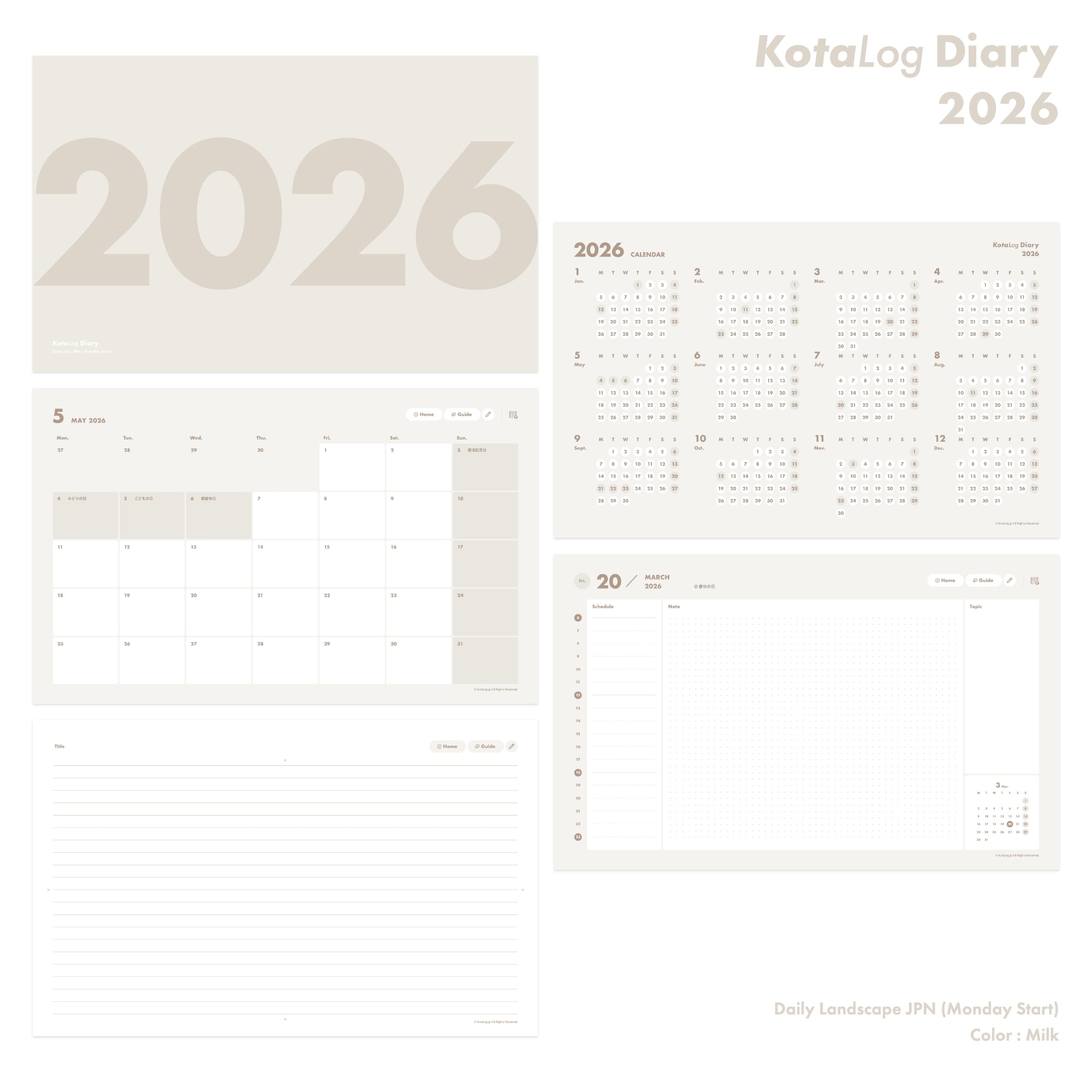 KotaLog Diary 2026 Daily Lan.Jpn (日本の祝日)