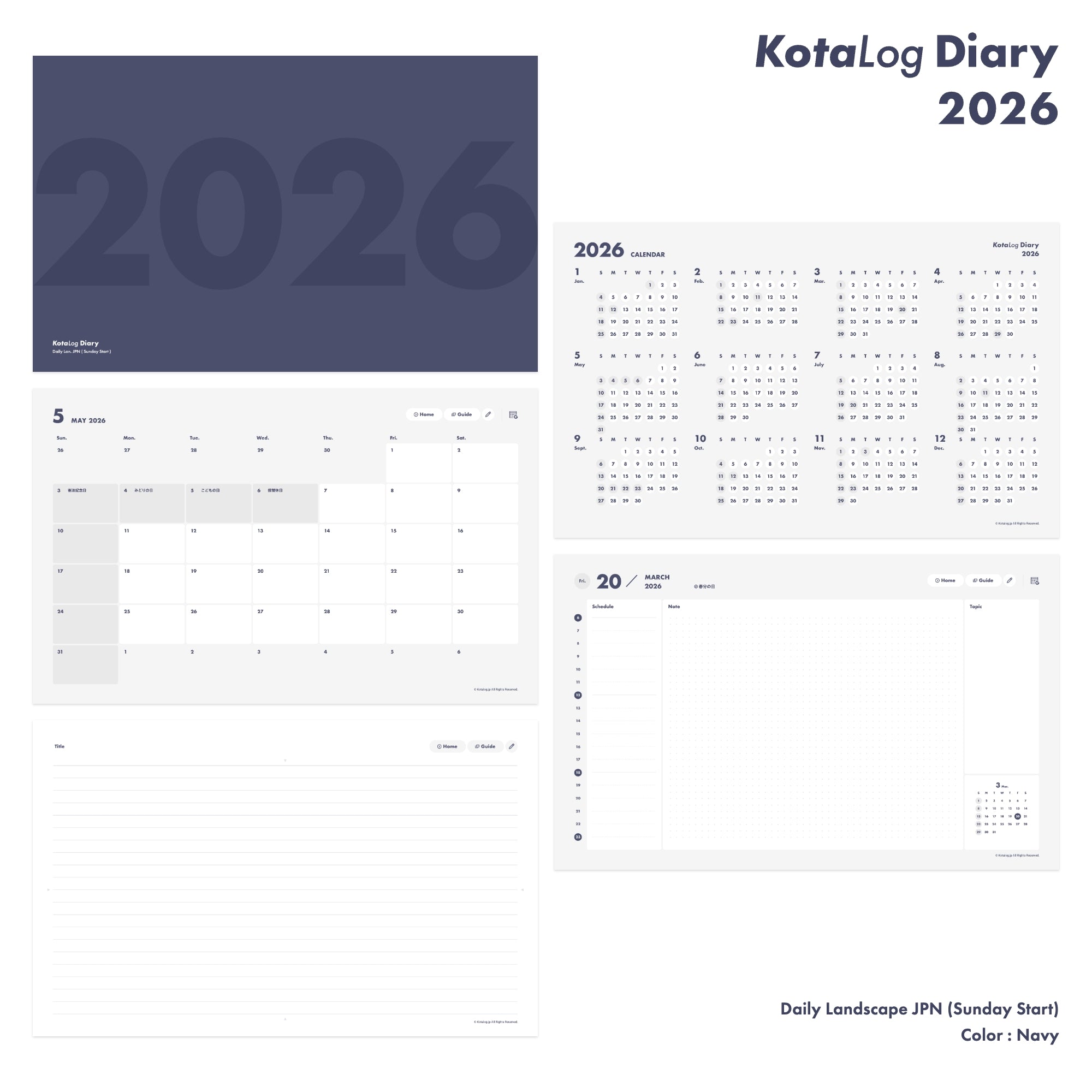 KotaLog Diary 2026 Daily Lan.Jpn (日本の祝日)
