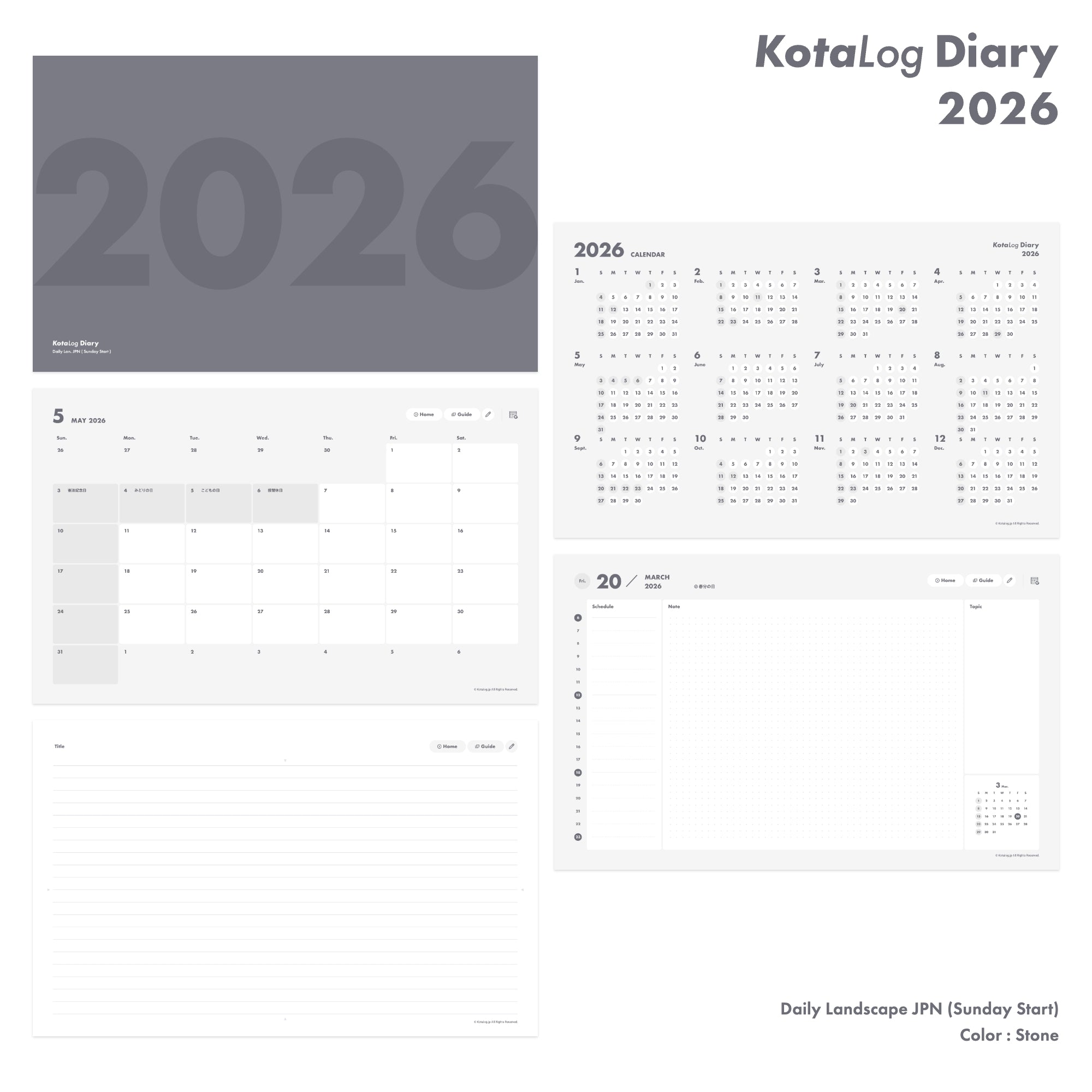 KotaLog Diary 2026 Daily Lan.Jpn (日本の祝日)