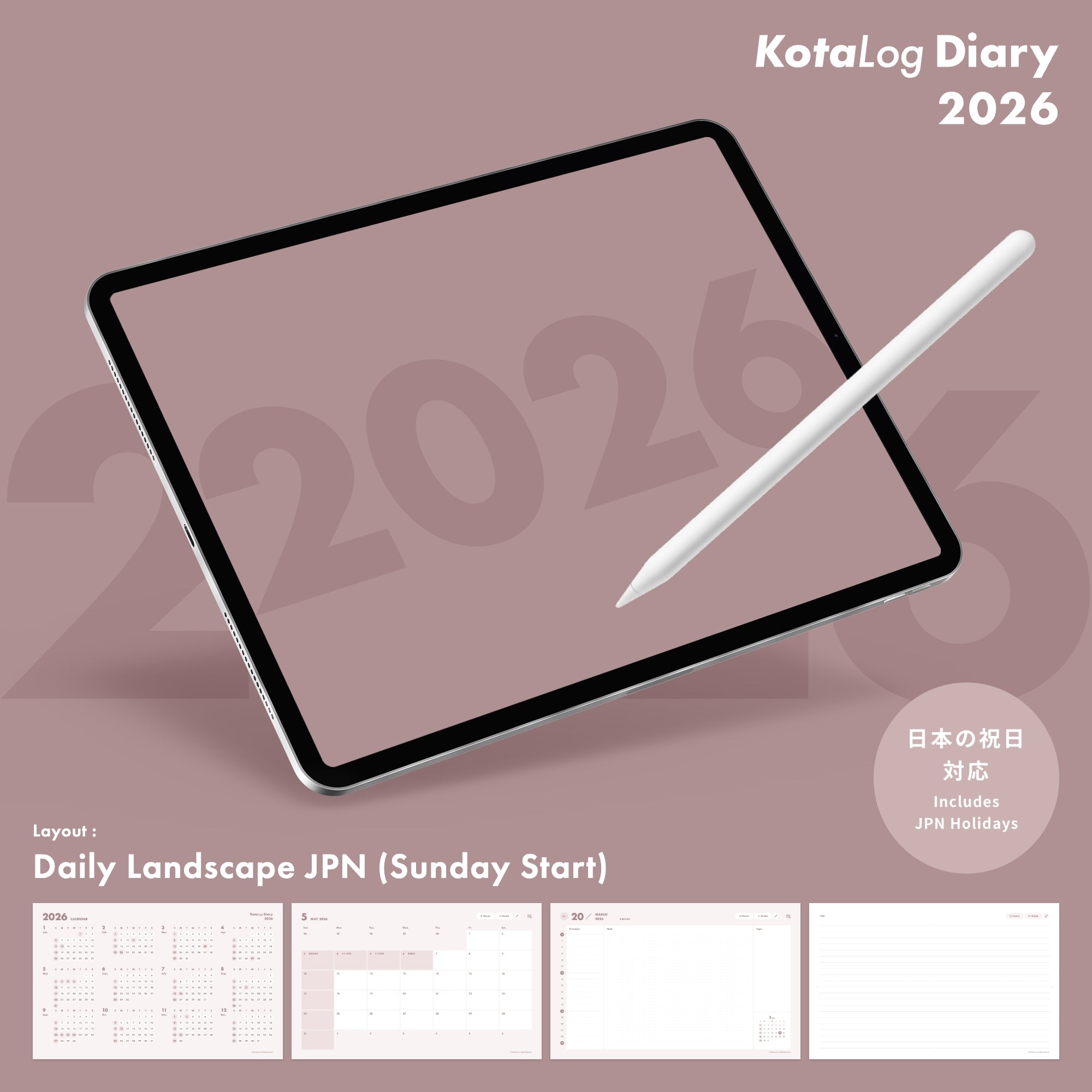 KotaLog Diary 2026 Daily Lan.Jpn (日本の祝日)