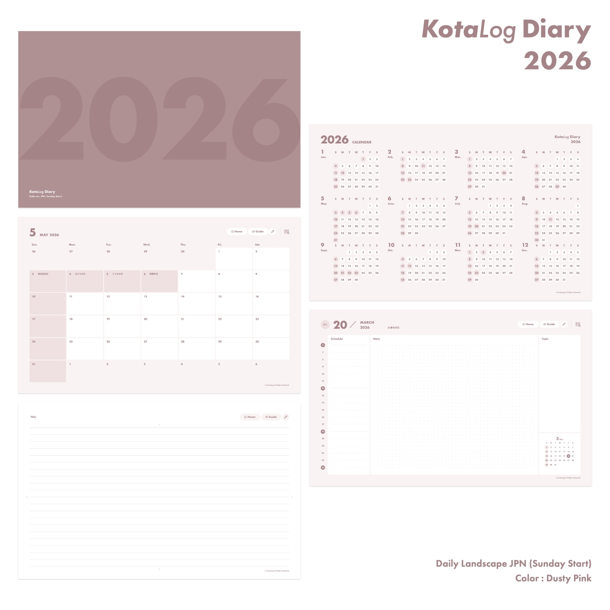 KotaLog Diary 2026 Daily Lan.Jpn (日本の祝日)