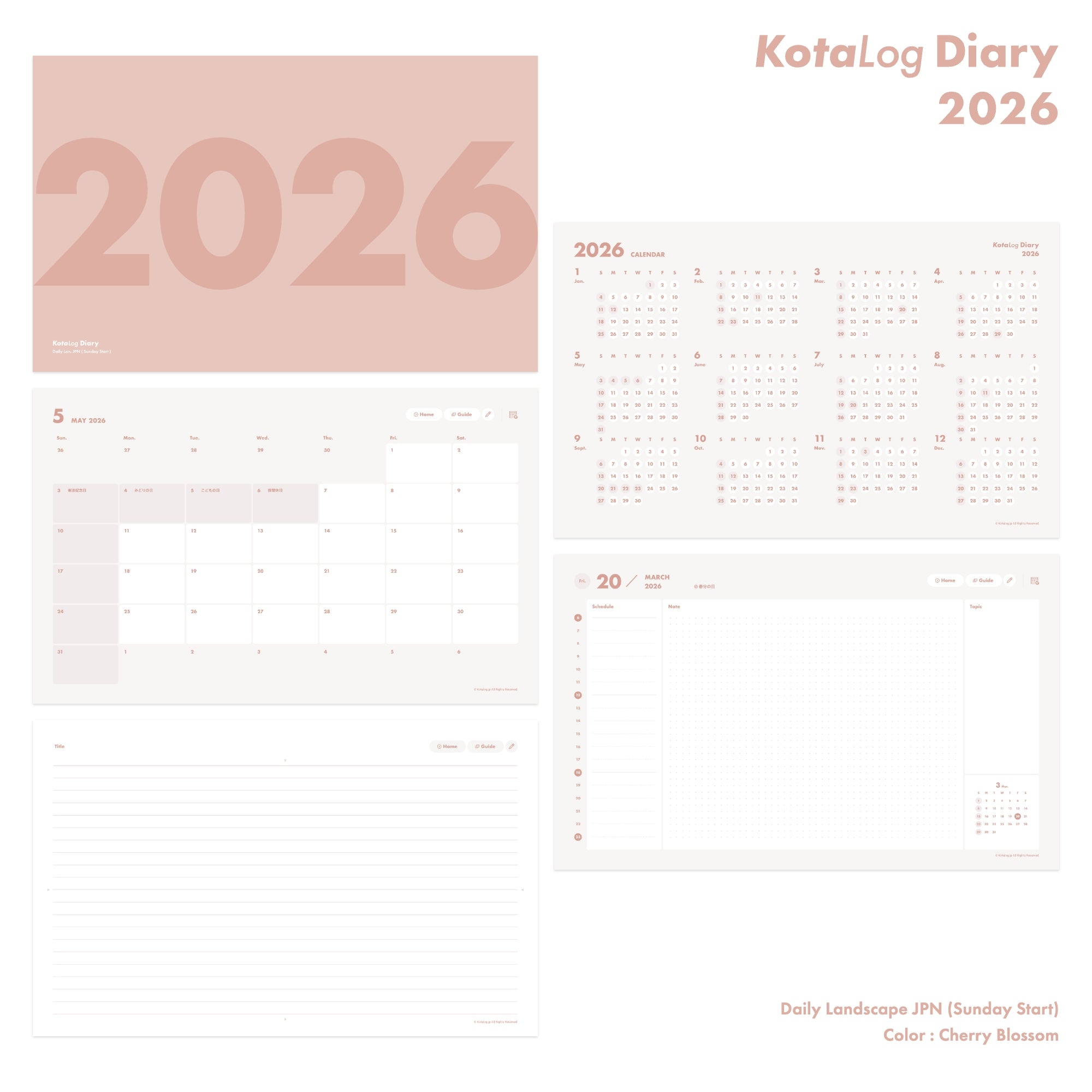 KotaLog Diary 2026 Daily Lan.Jpn (日本の祝日)