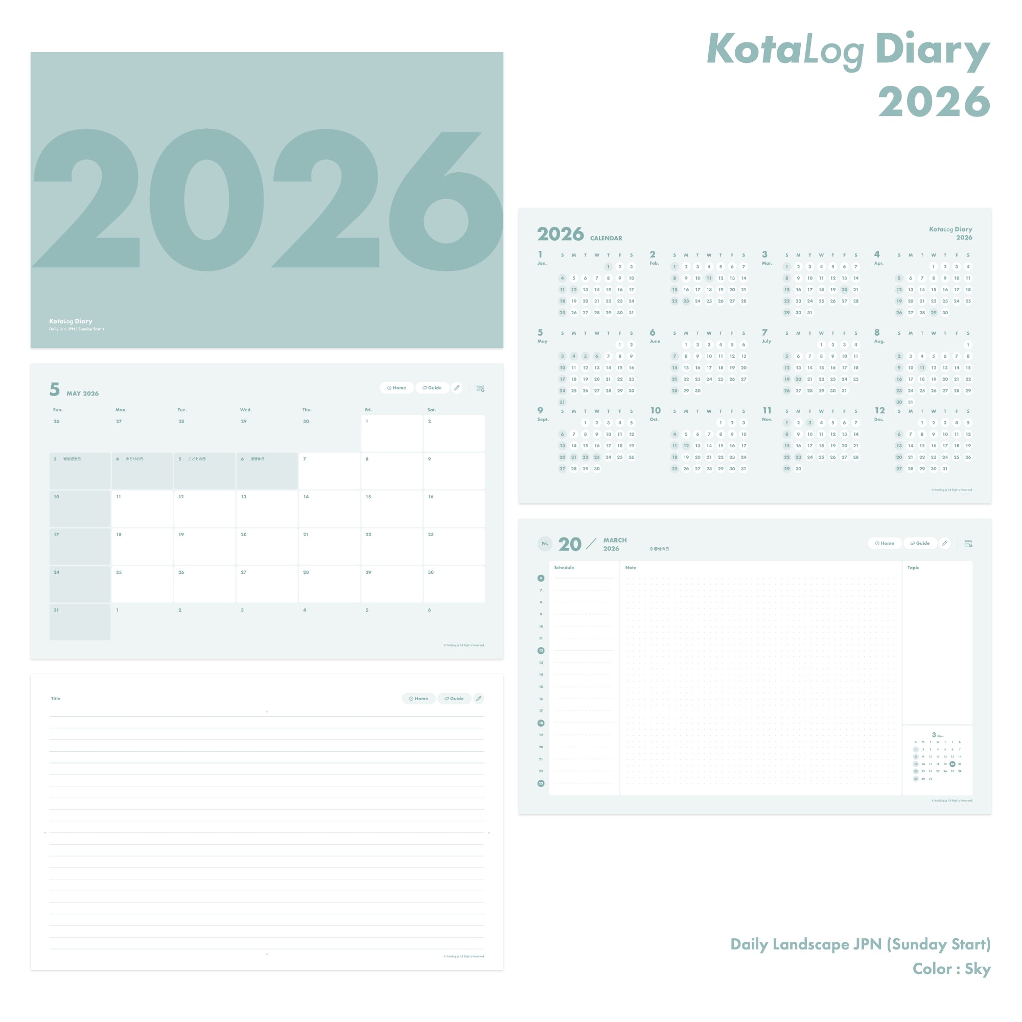 KotaLog Diary 2026 Daily Lan.Jpn (日本の祝日)
