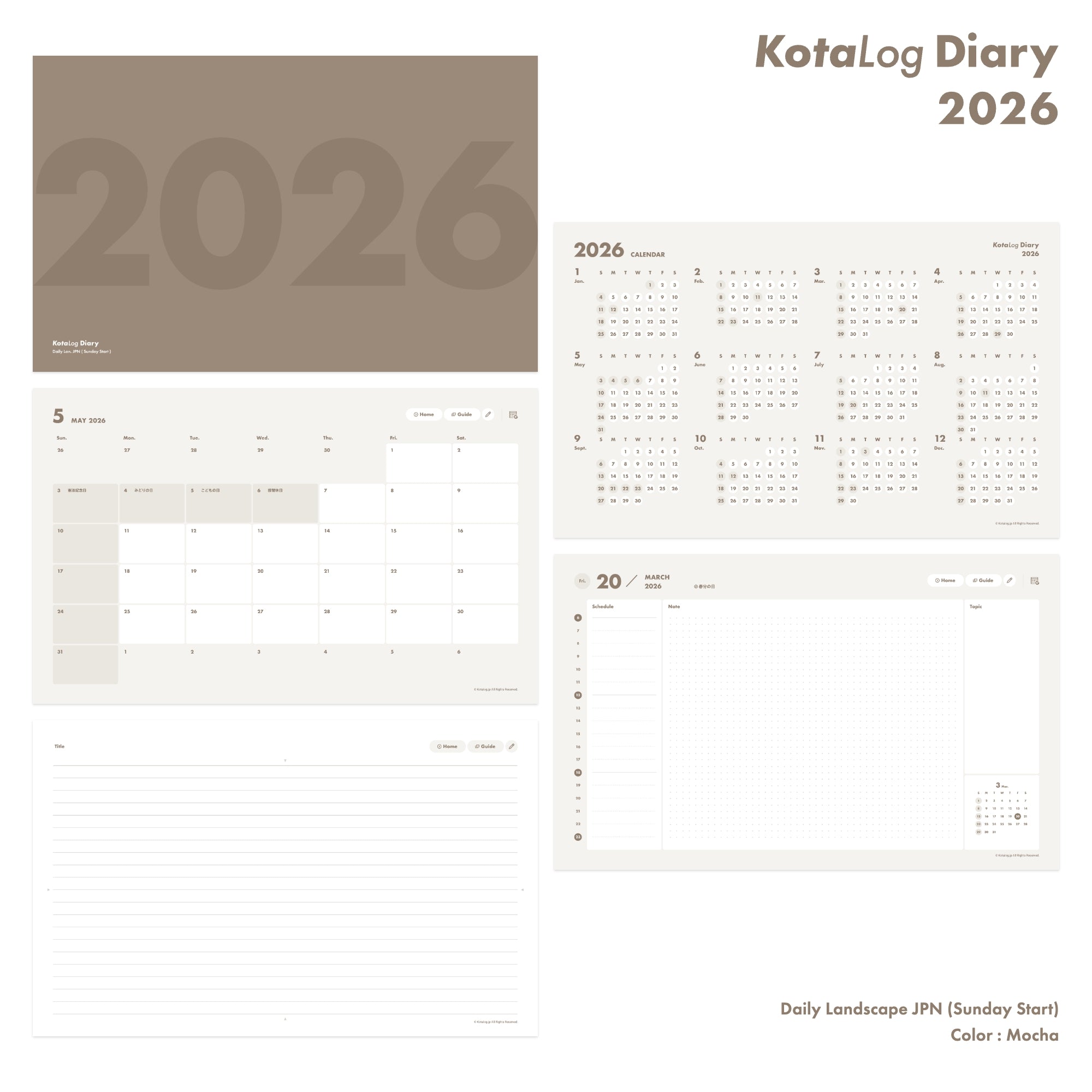 KotaLog Diary 2026 Daily Lan.Jpn (日本の祝日)