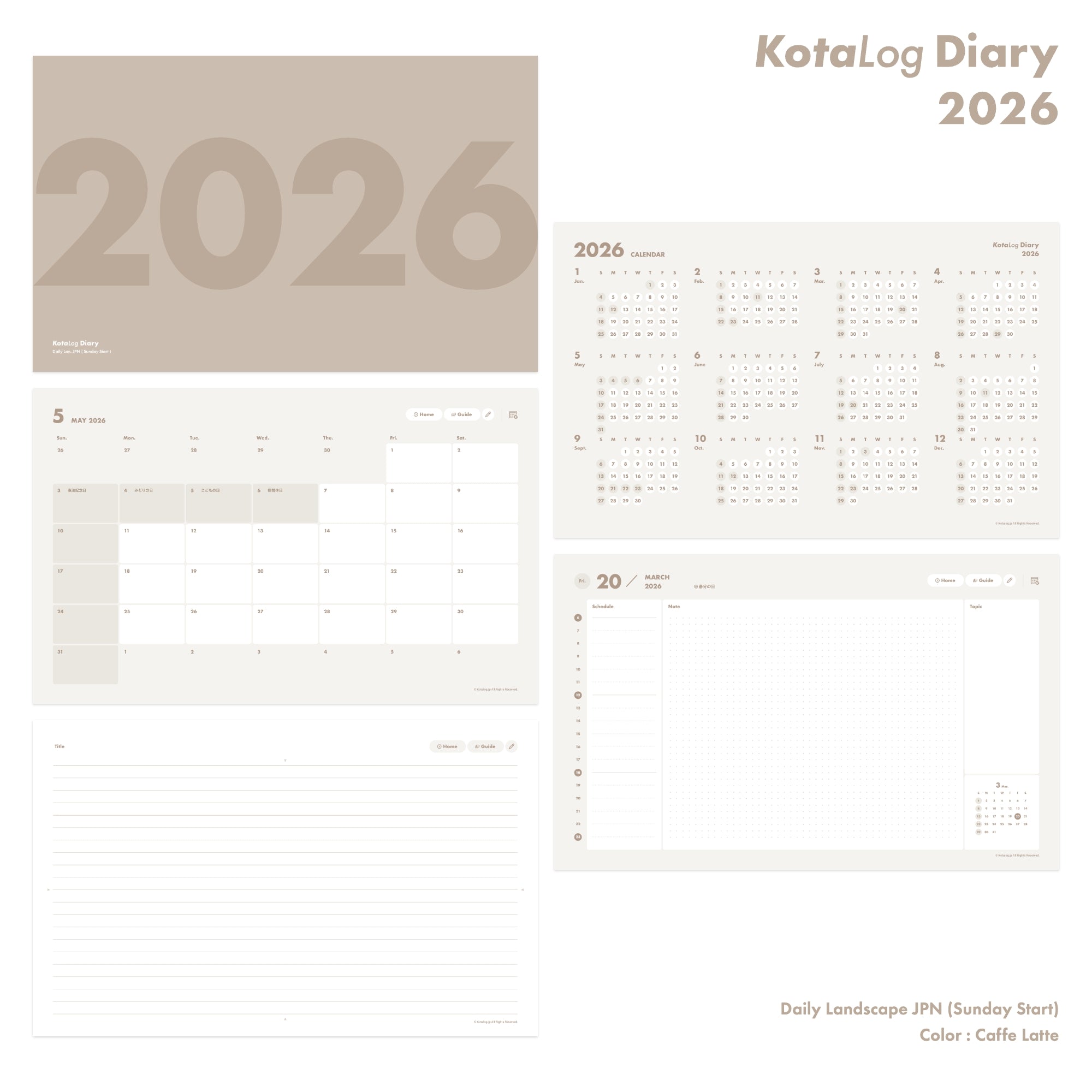 KotaLog Diary 2026 Daily Lan.Jpn (日本の祝日)