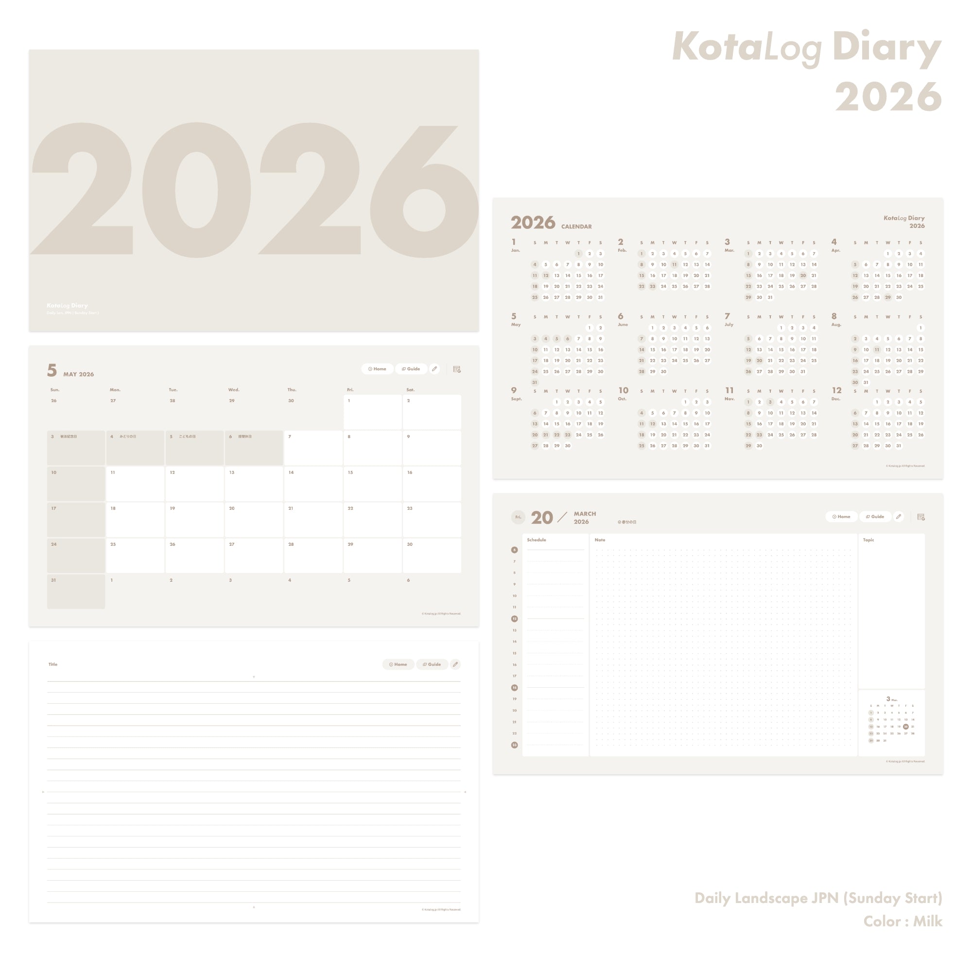 KotaLog Diary 2026 Daily Lan.Jpn (日本の祝日)