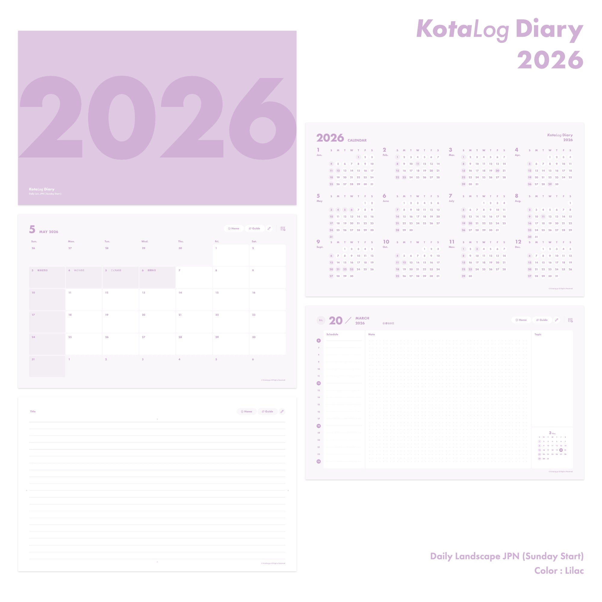 KotaLog Diary 2026 Daily Lan.Jpn (日本の祝日)