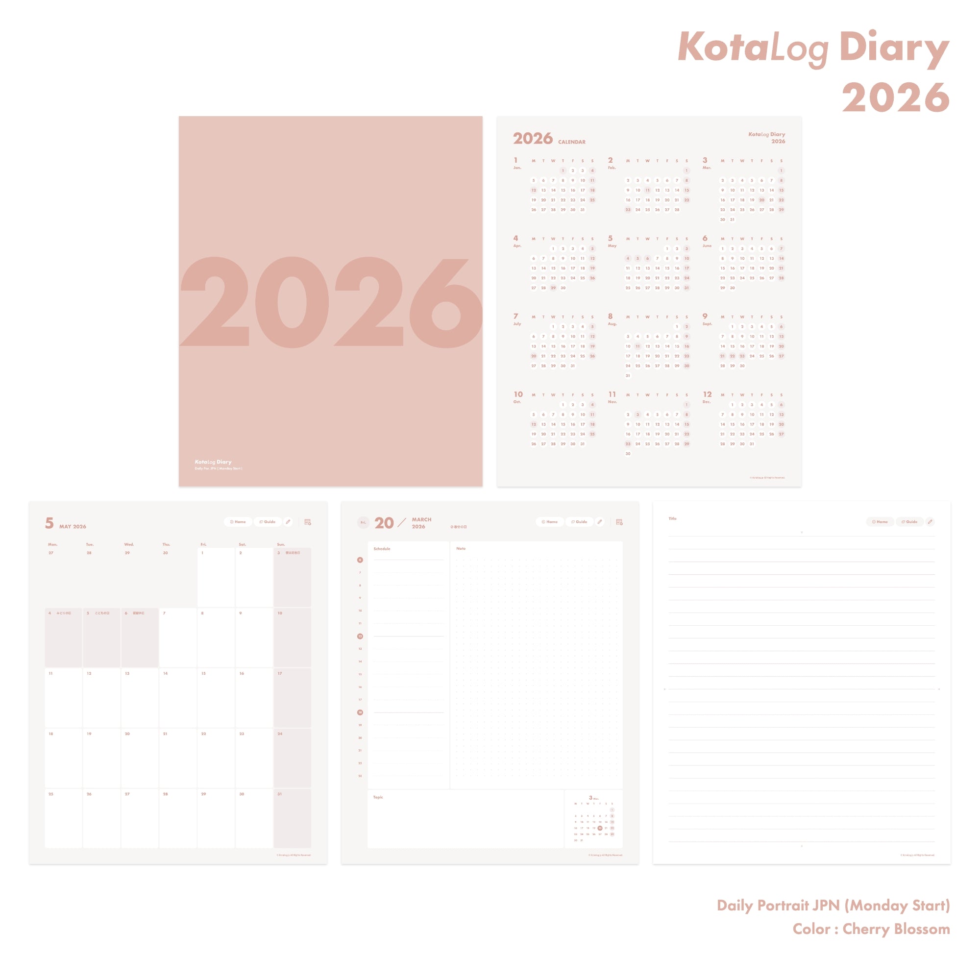 KotaLog Diary 2026 Daily Por.JPN (日本の祝日)