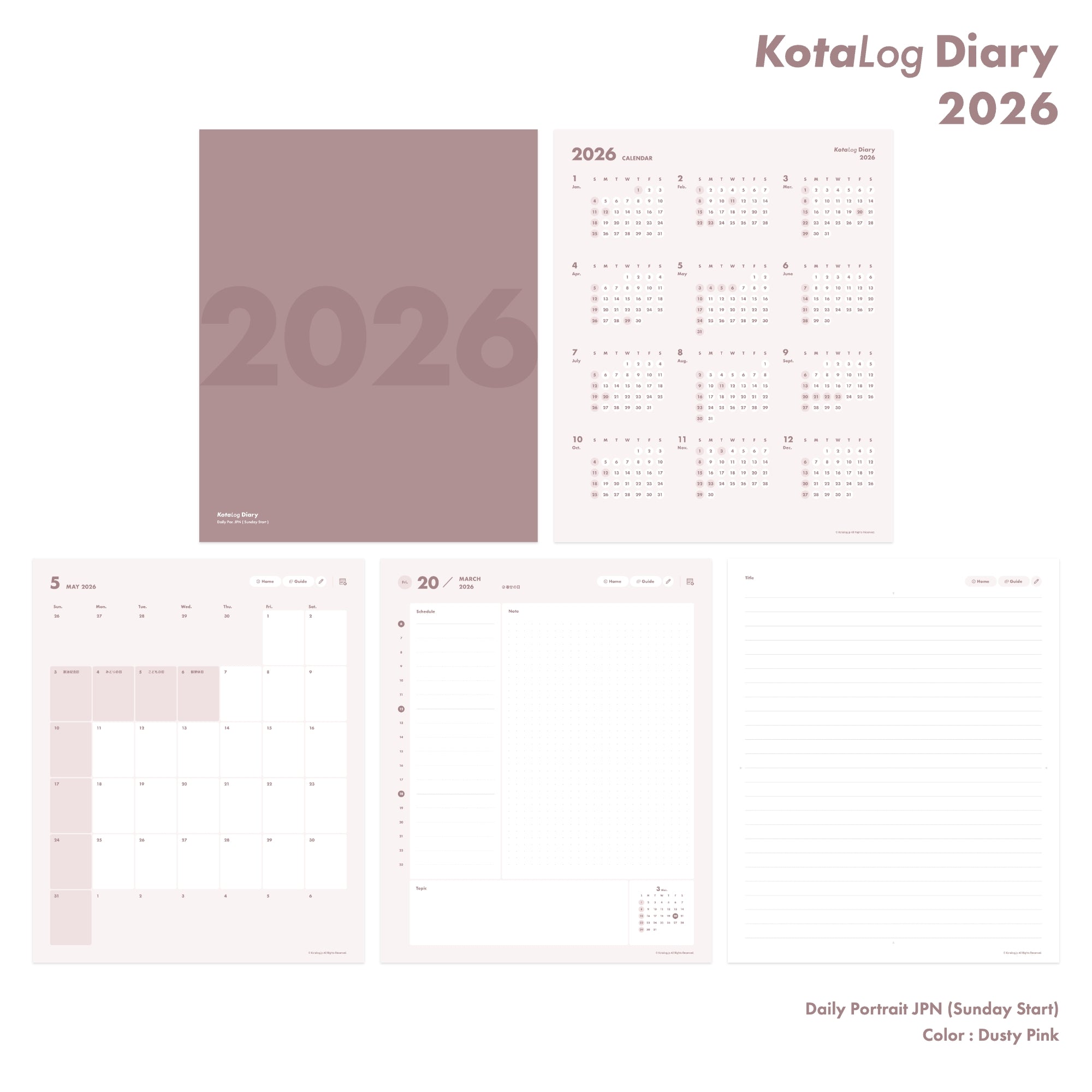 KotaLog Diary 2026 Daily Por.JPN (日本の祝日)