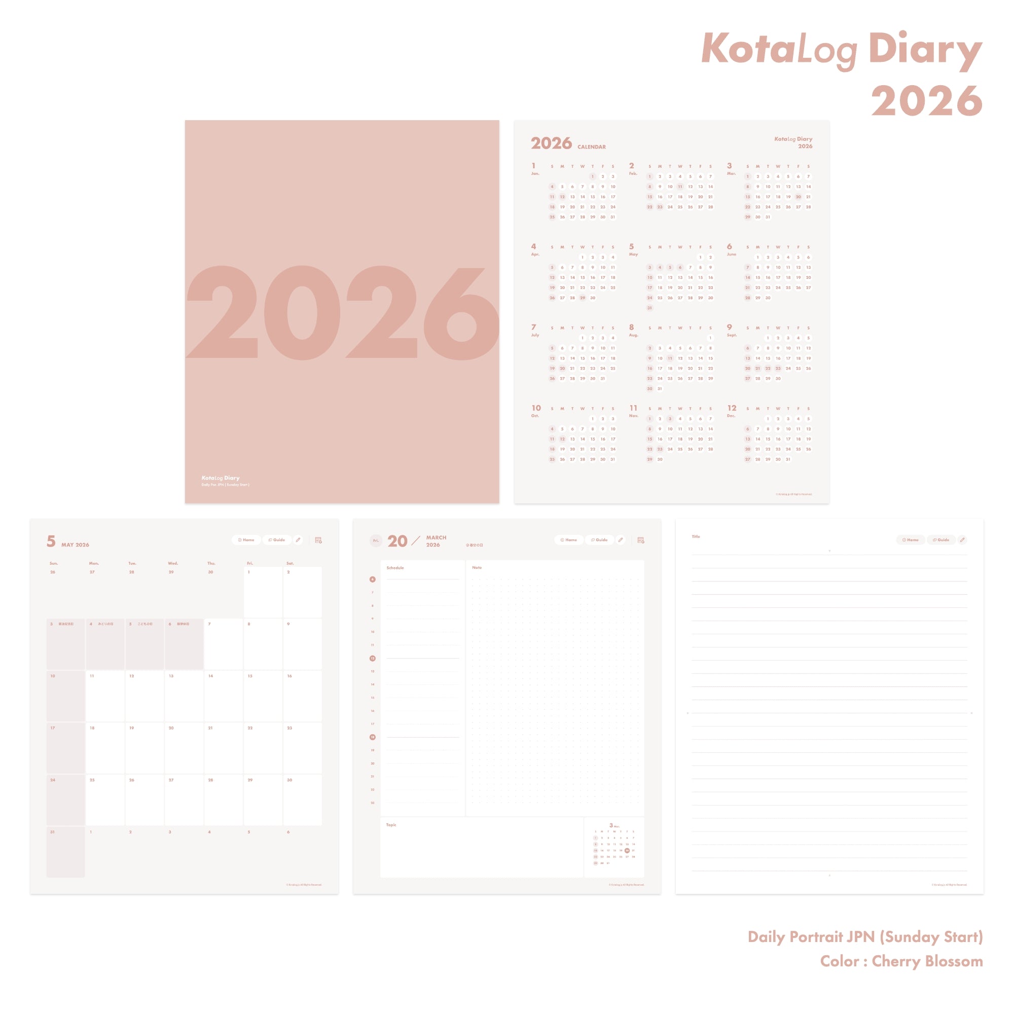 KotaLog Diary 2026 Daily Por.JPN (日本の祝日)