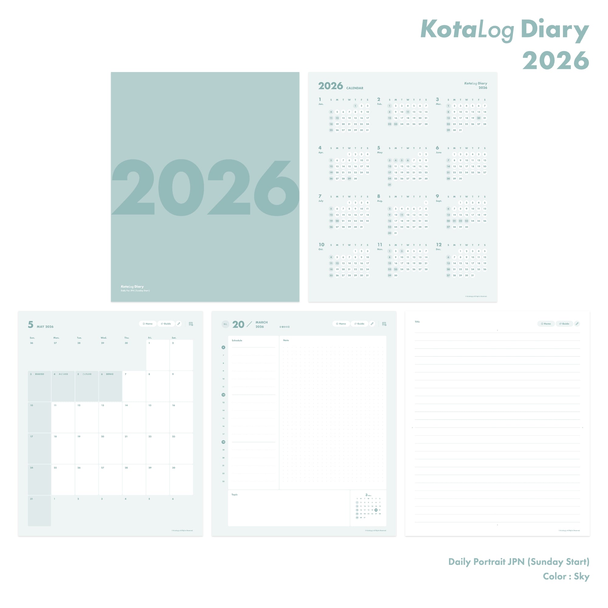 KotaLog Diary 2026 Daily Por.JPN (日本の祝日)