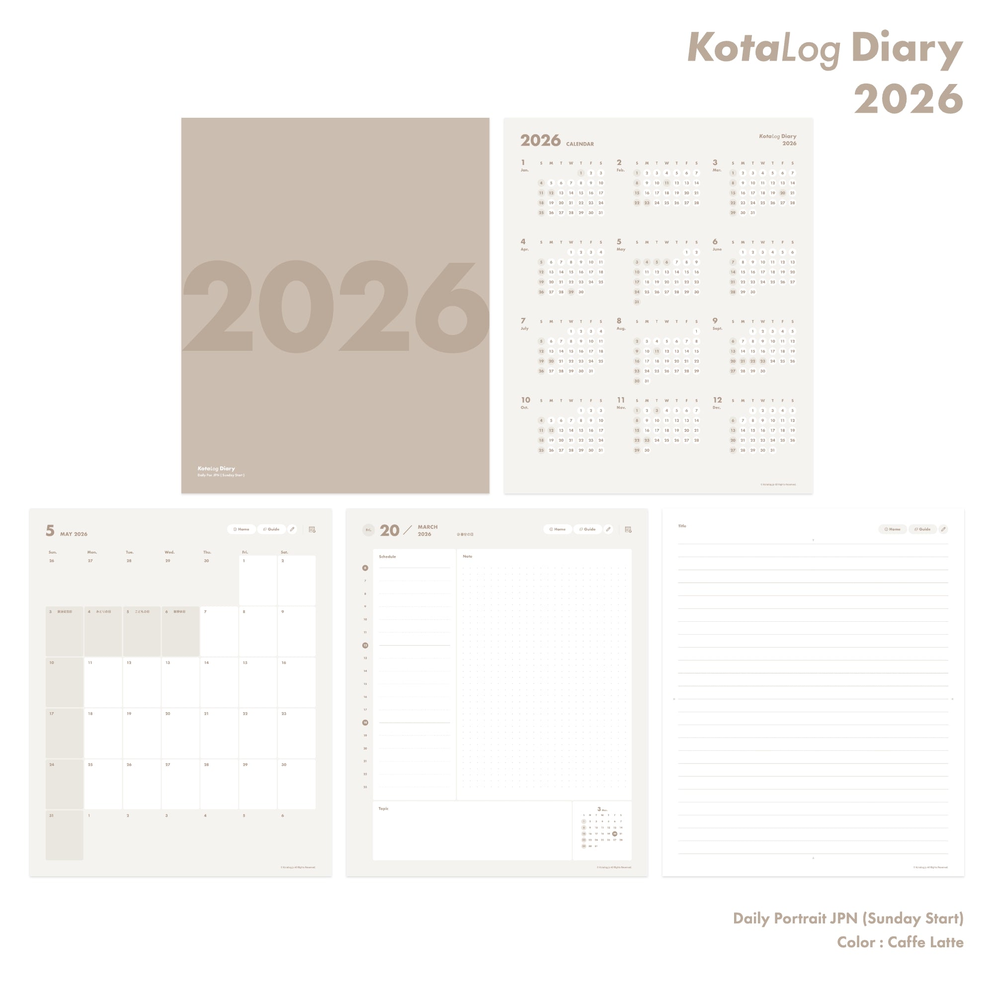 KotaLog Diary 2026 Daily Por.JPN (日本の祝日)
