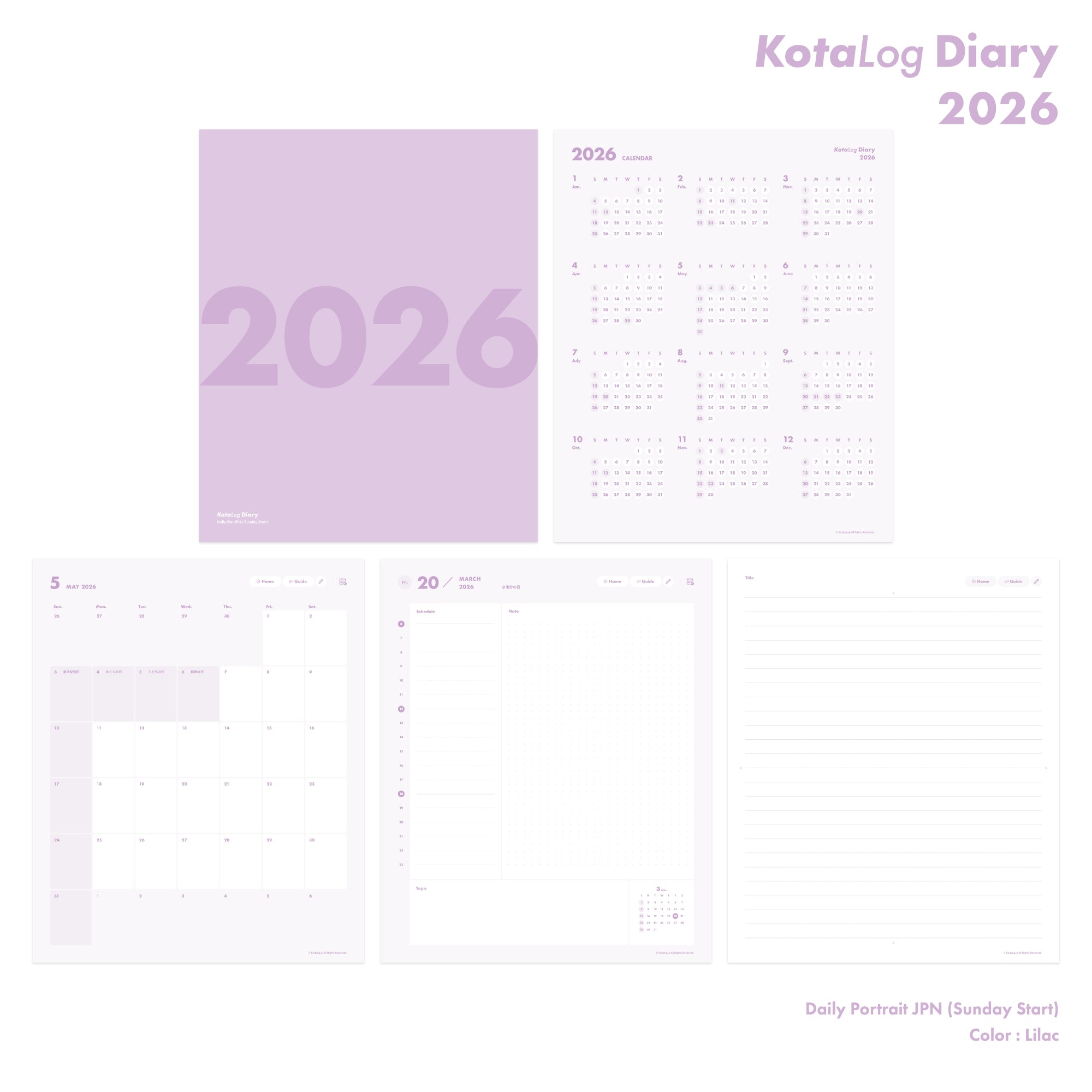 KotaLog Diary 2026 Daily Por.JPN (日本の祝日)