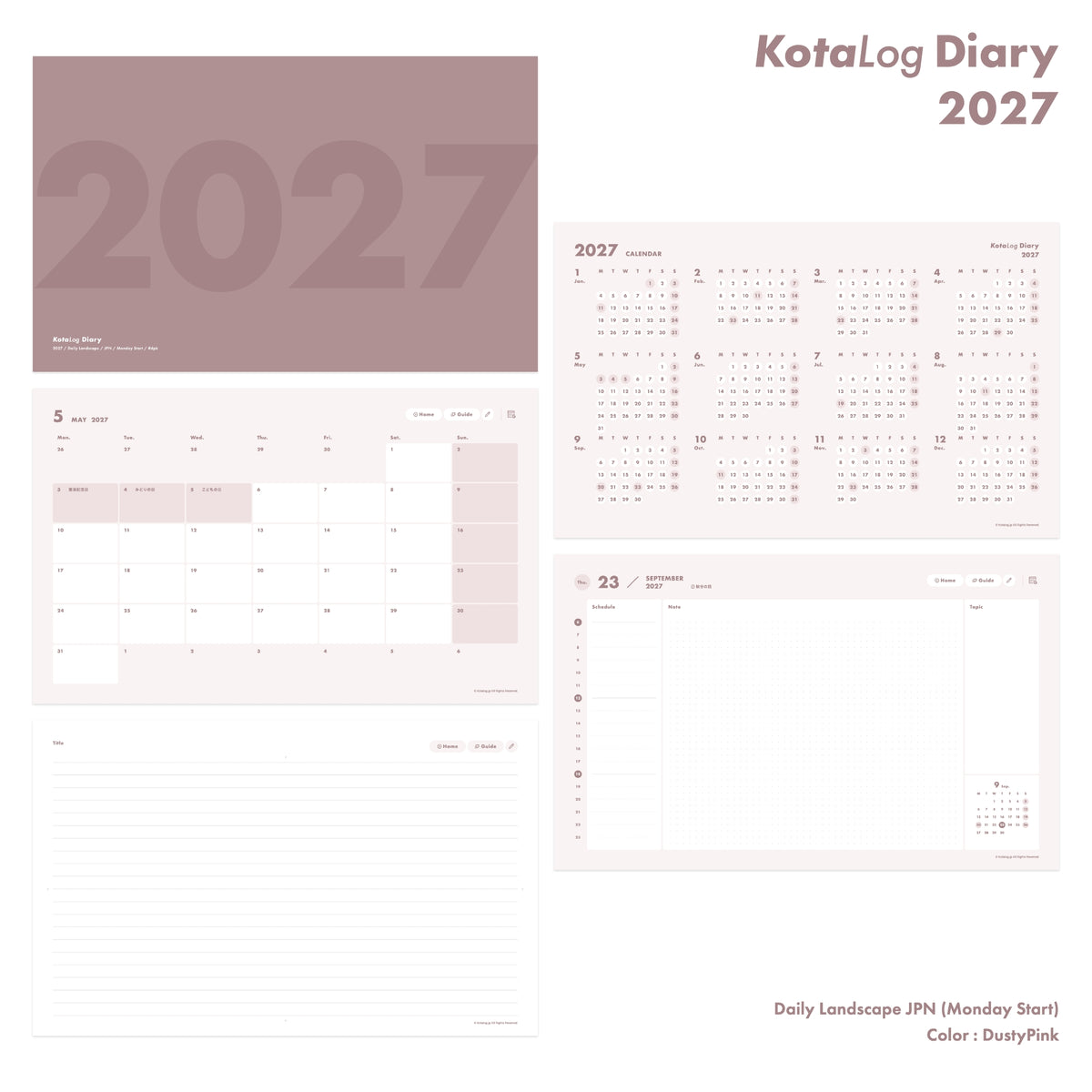 KotaLog Diary 2027 Daily Lan.JPN (日本の祝日)