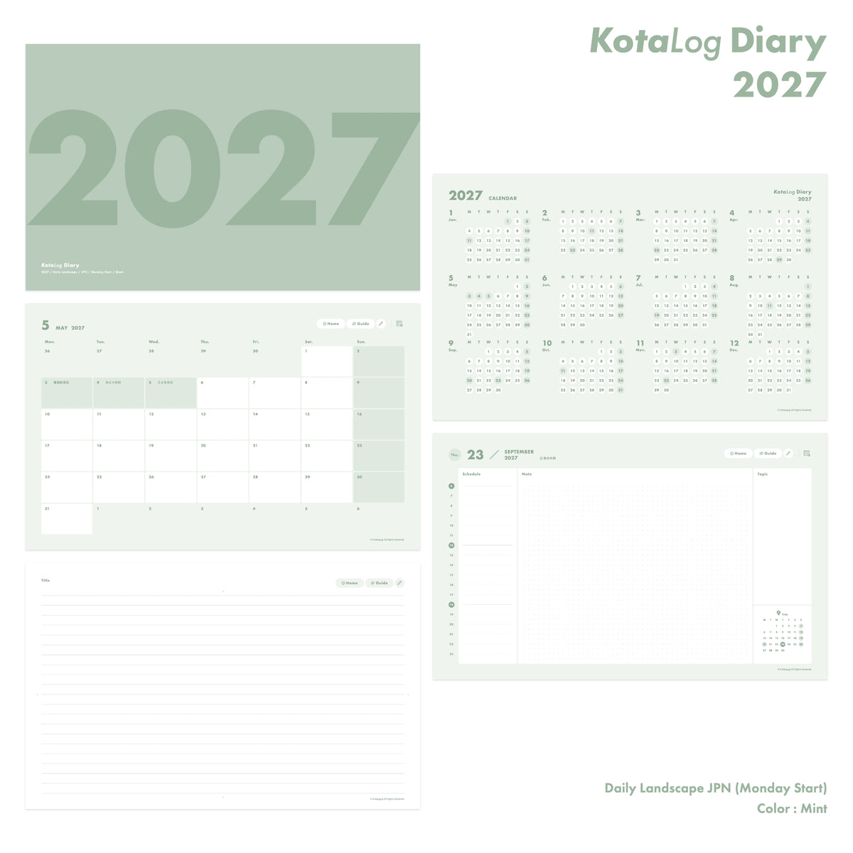 KotaLog Diary 2027 Daily Lan.JPN (日本の祝日)