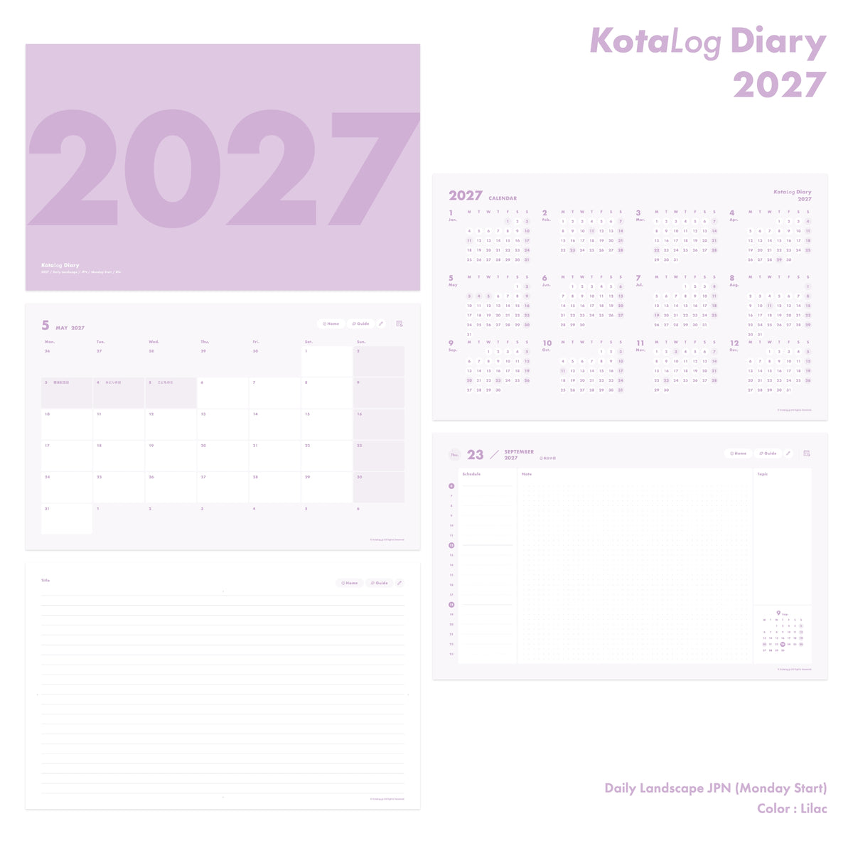 KotaLog Diary 2027 Daily Lan.JPN (日本の祝日)