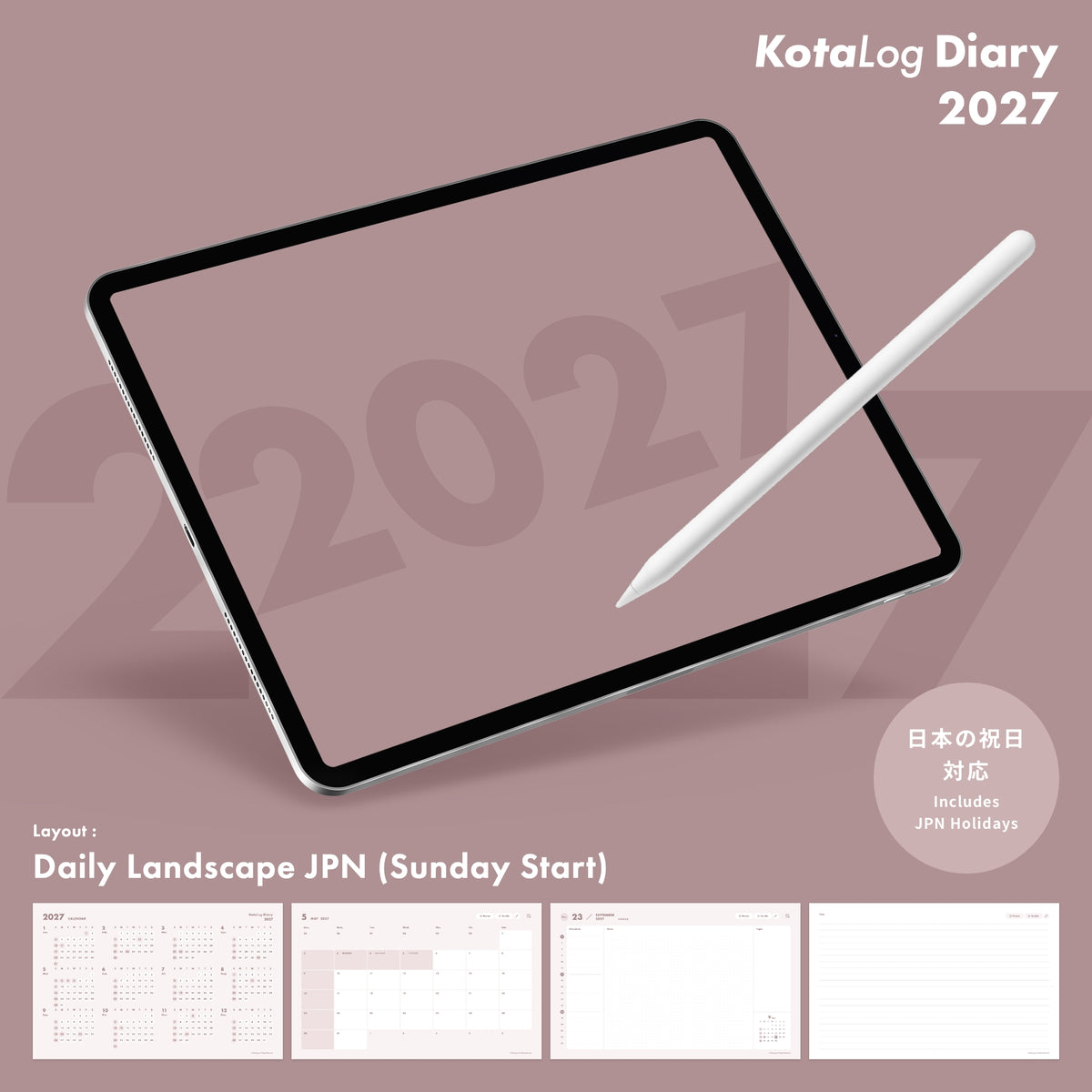KotaLog Diary 2027 Daily Lan.JPN (日本の祝日)