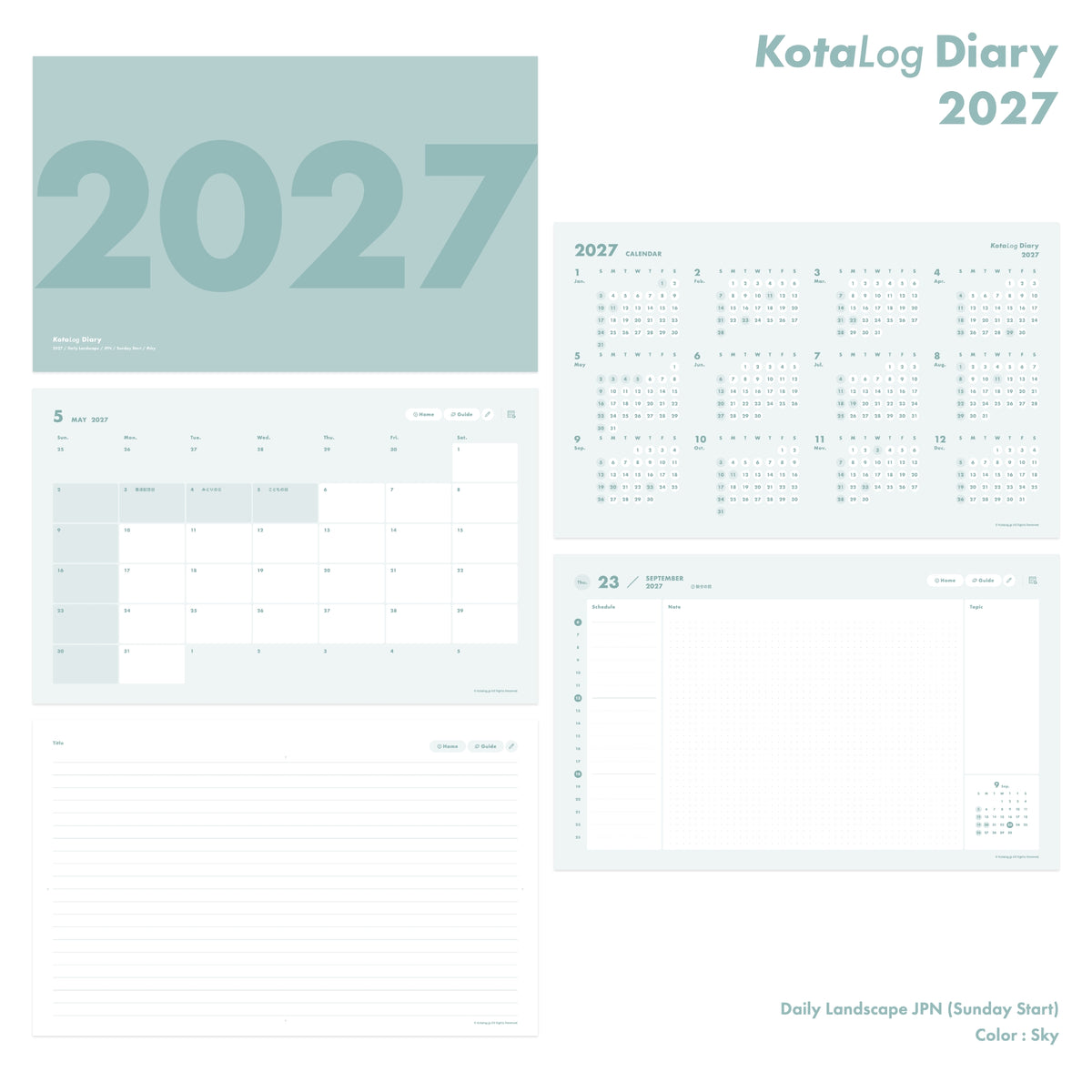 KotaLog Diary 2027 Daily Lan.JPN (日本の祝日)