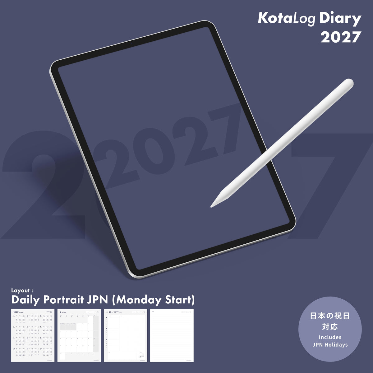 KotaLog Diary 2027 Daily Por.JPN (日本の祝日)