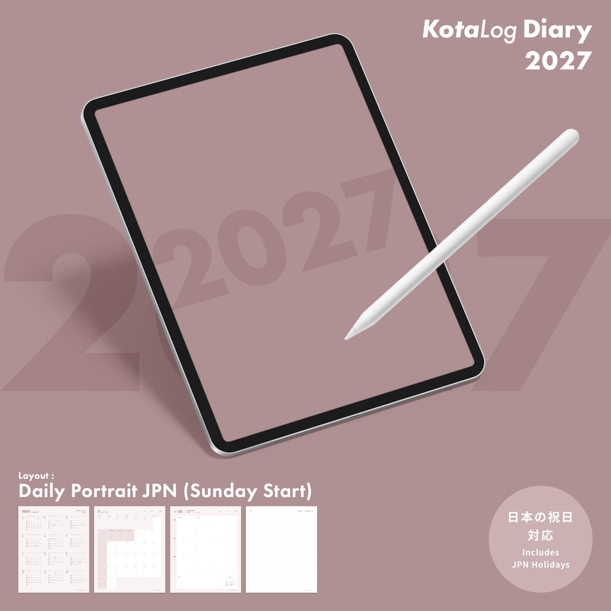 KotaLog Diary 2027 Daily Por.JPN (日本の祝日)
