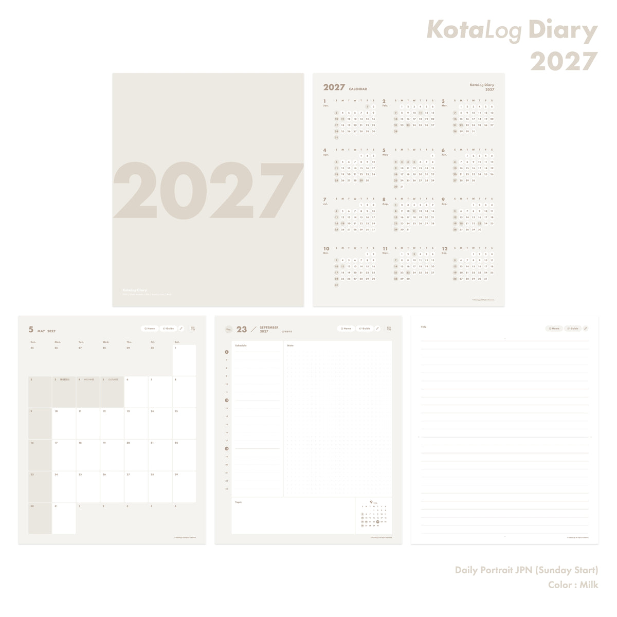 KotaLog Diary 2027 Daily Por.JPN (日本の祝日)