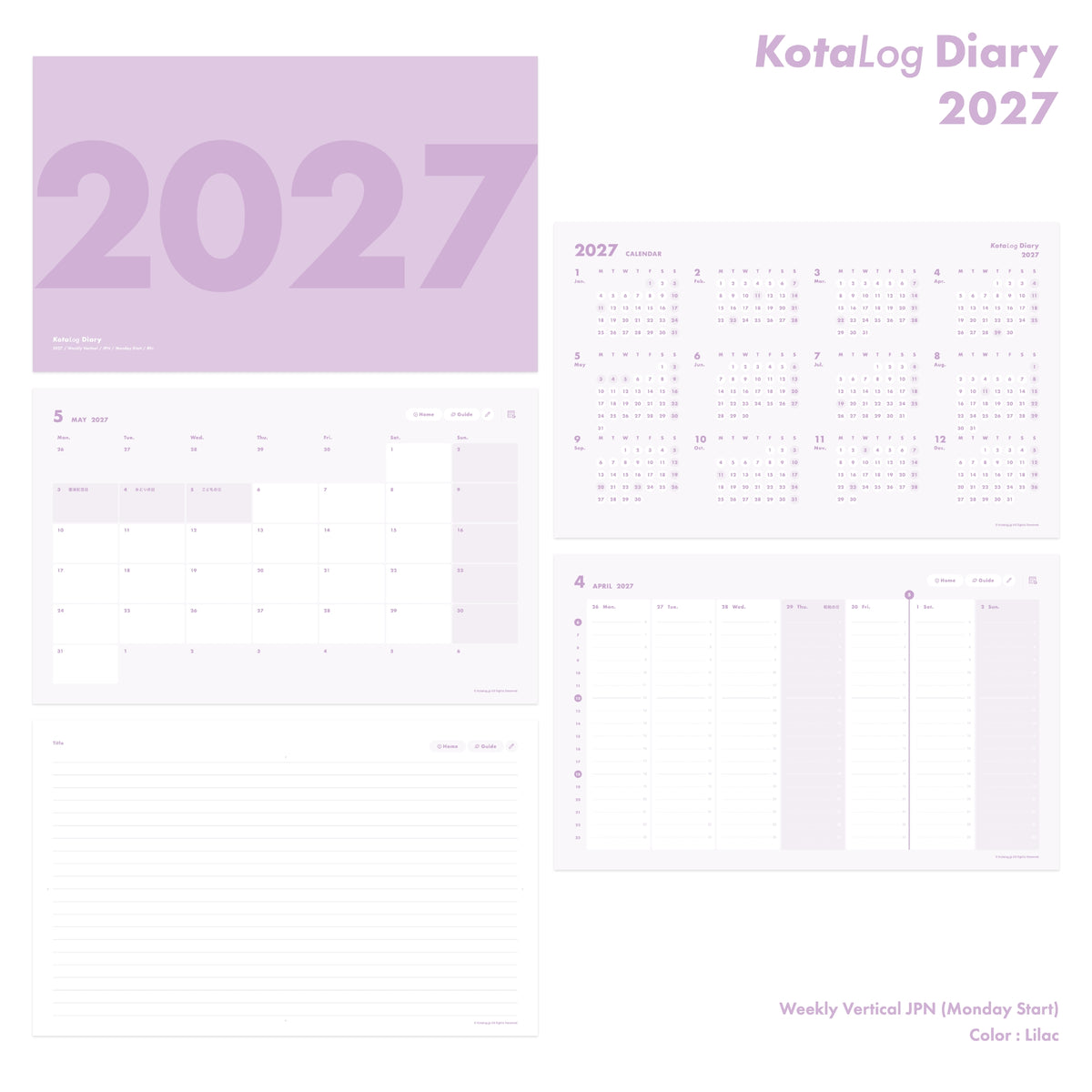 KotaLog Diary 2027 Vert.JPN (日本の祝日)