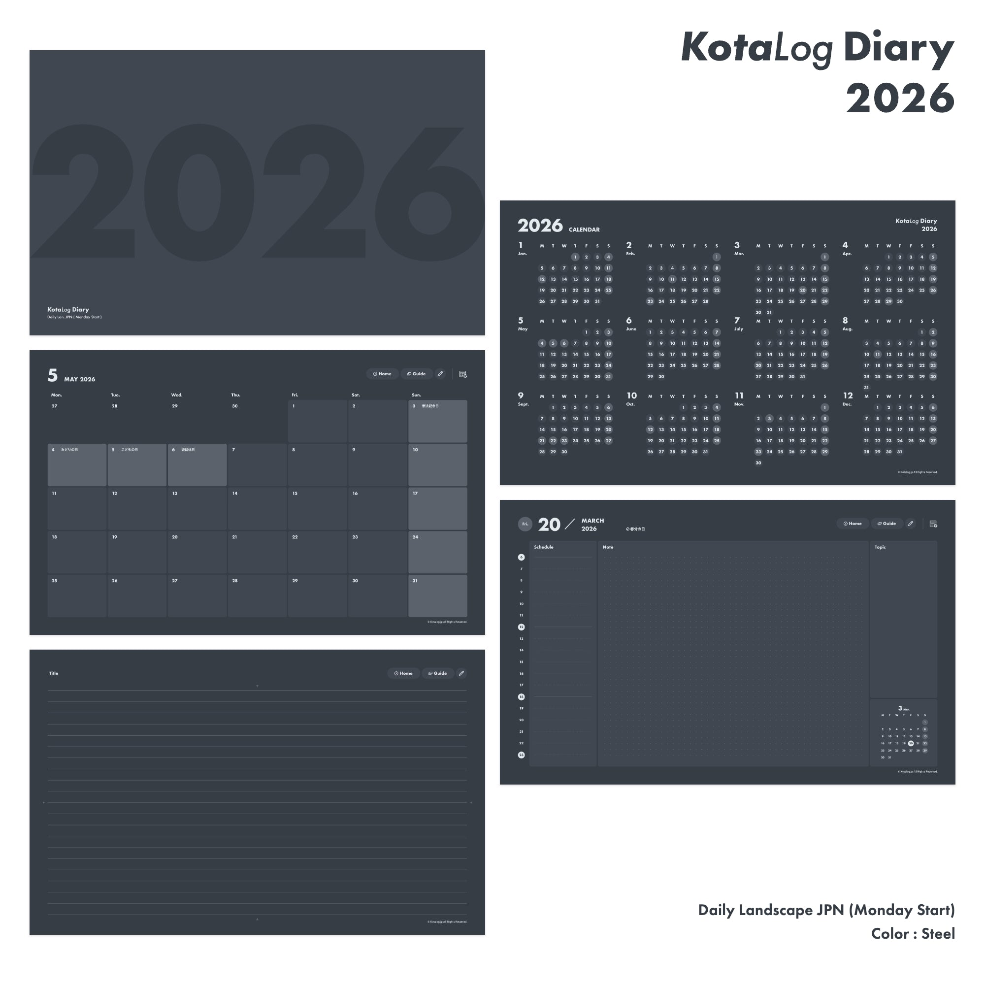 KotaLog Diary 2026 Daily Lan.Jpn (日本の祝日)
