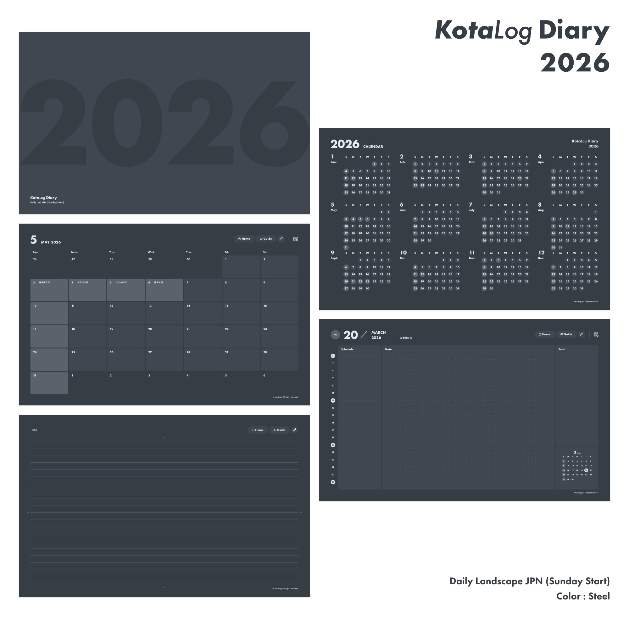 KotaLog Diary 2026 Daily Lan.Jpn (日本の祝日)