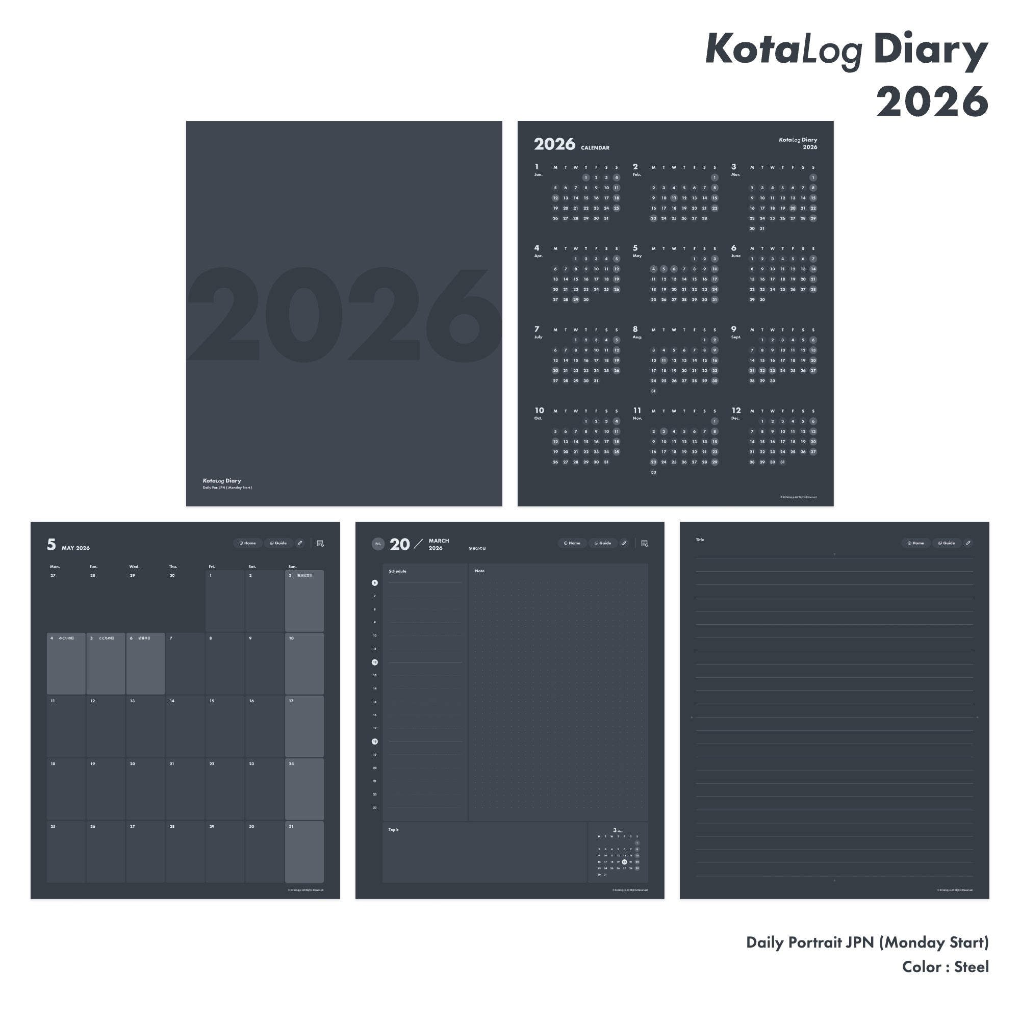 KotaLog Diary 2026 Daily Por.JPN (日本の祝日)