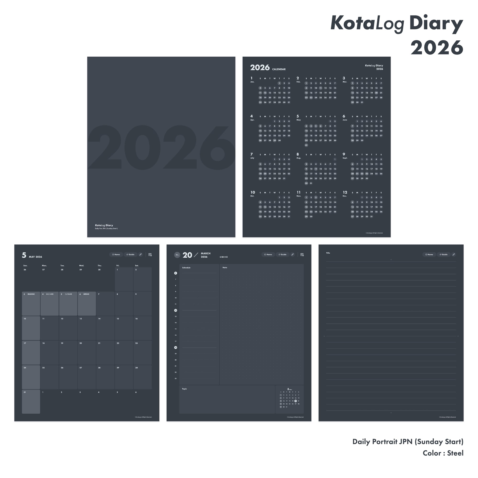 KotaLog Diary 2026 Daily Por.JPN (日本の祝日)