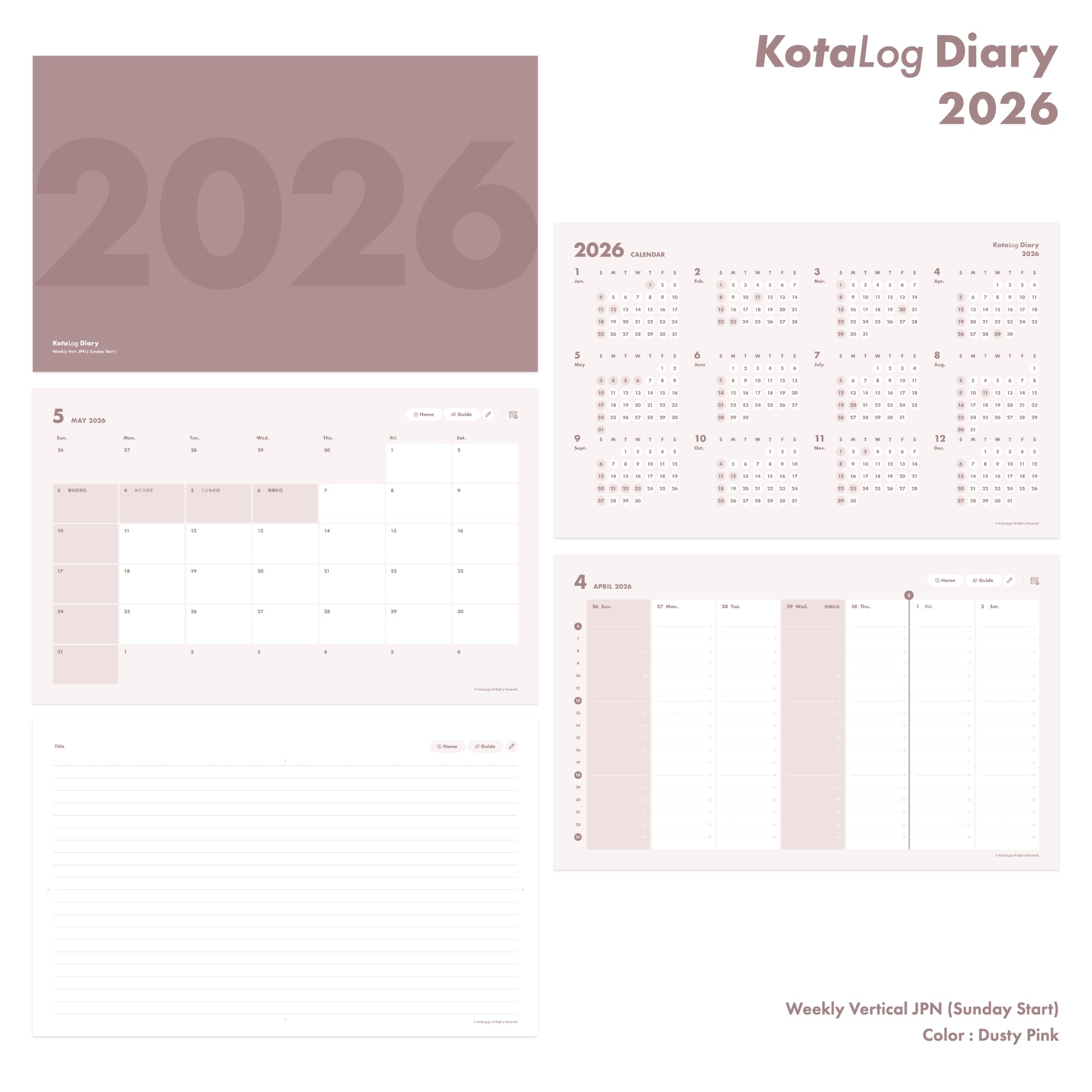 KotaLog Diary 2026 Vert.JPN (日本の祝日)