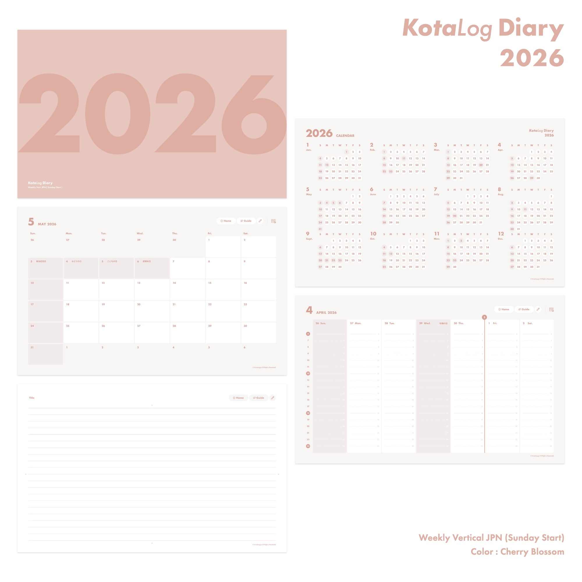 KotaLog Diary 2026 Vert.JPN (日本の祝日)