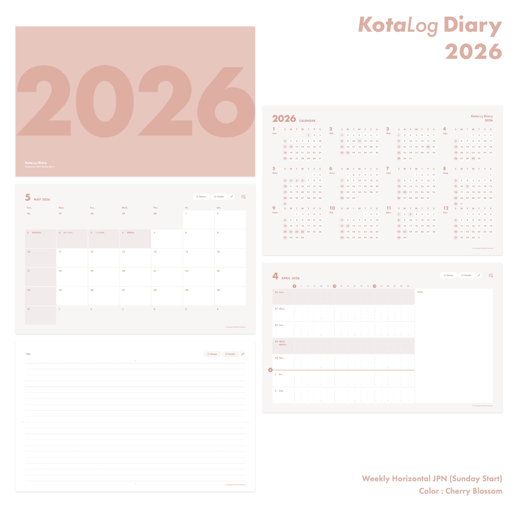 KotaLog Diary 2026 Hor.JPN (日本の祝日)