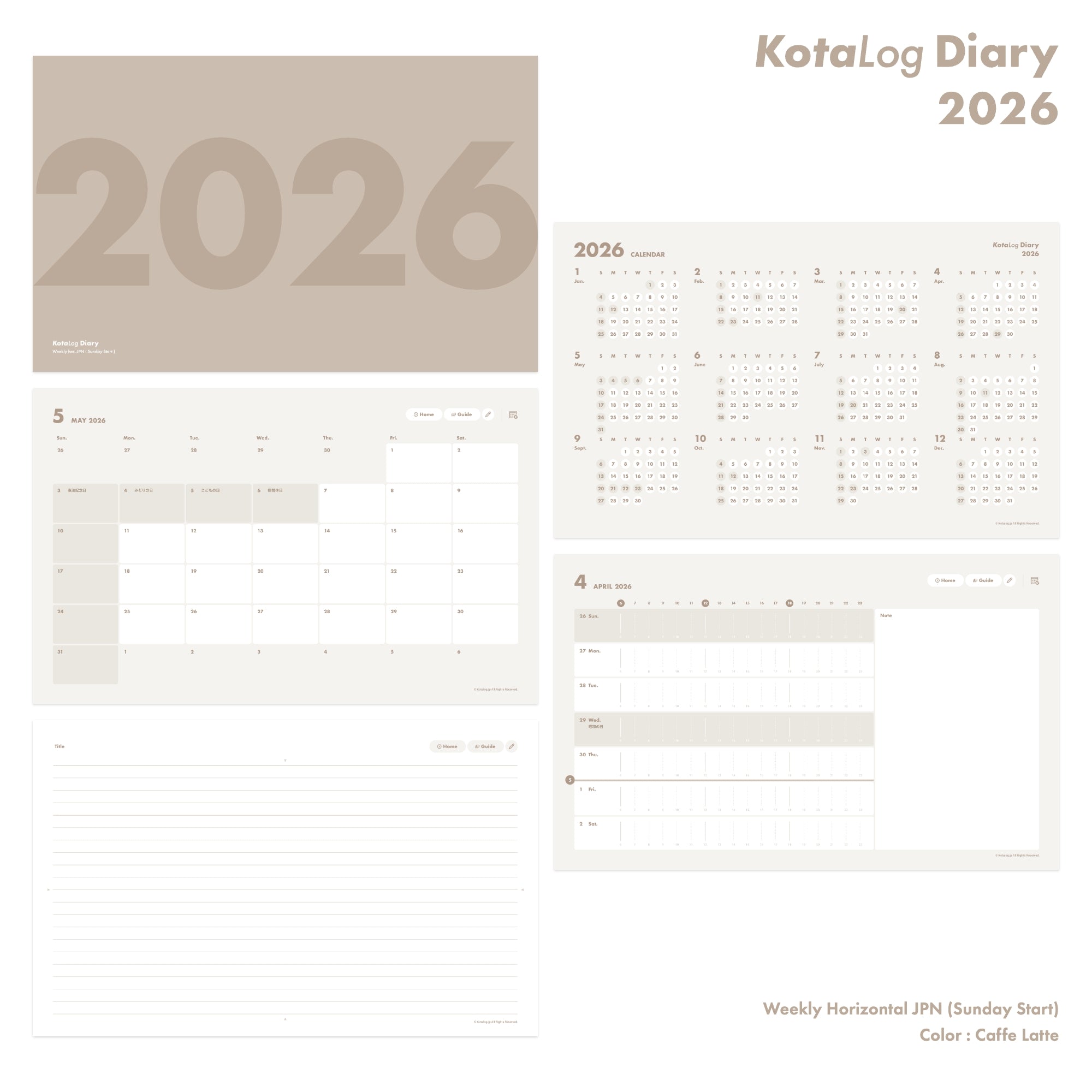 KotaLog Diary 2026 Hor.JPN (日本の祝日)