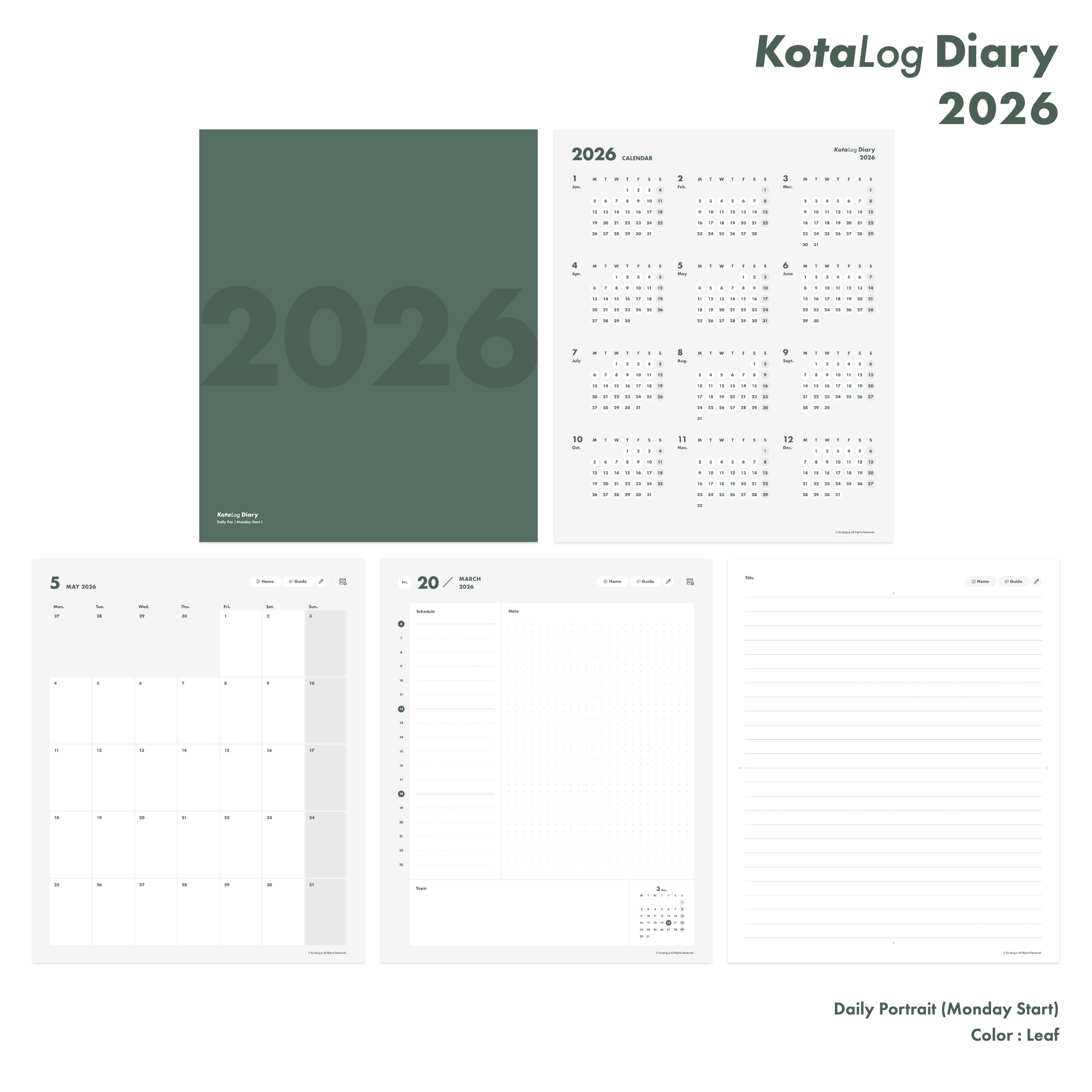 KotaLog Diary 2026 Daily Por.
