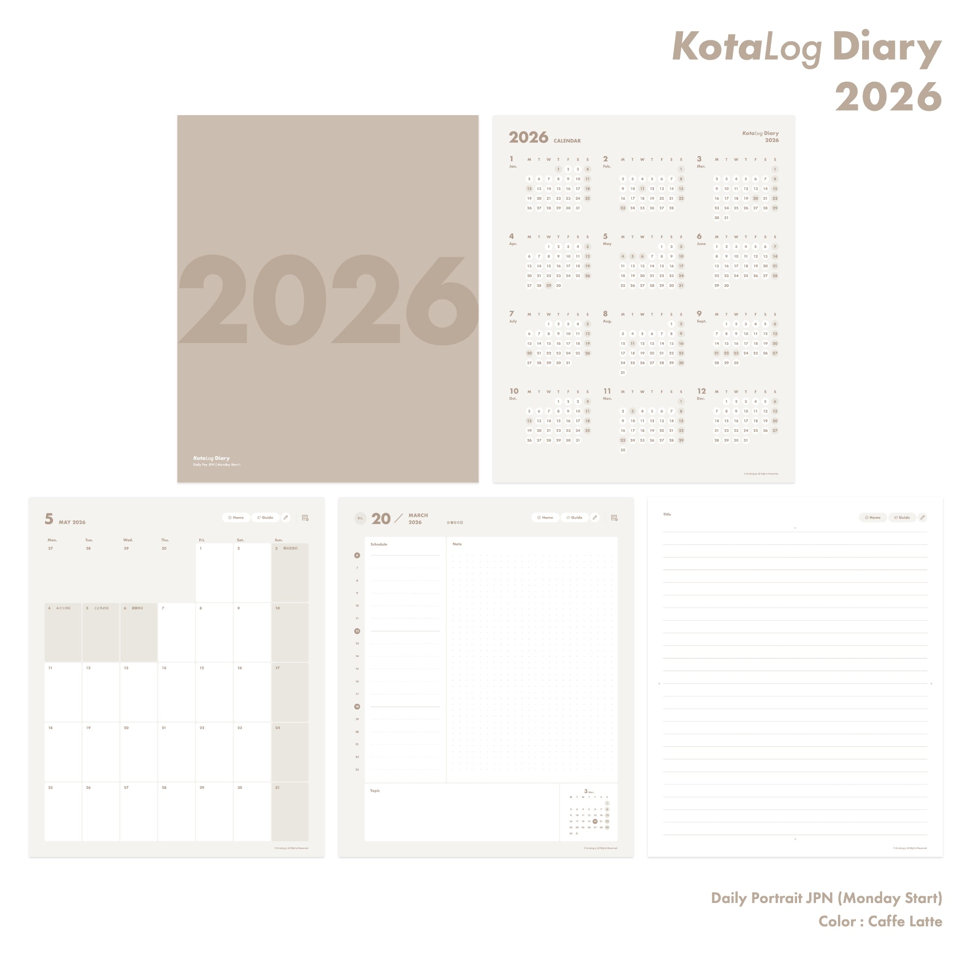KotaLog Diary 2026 Daily Por.JPN (日本の祝日)