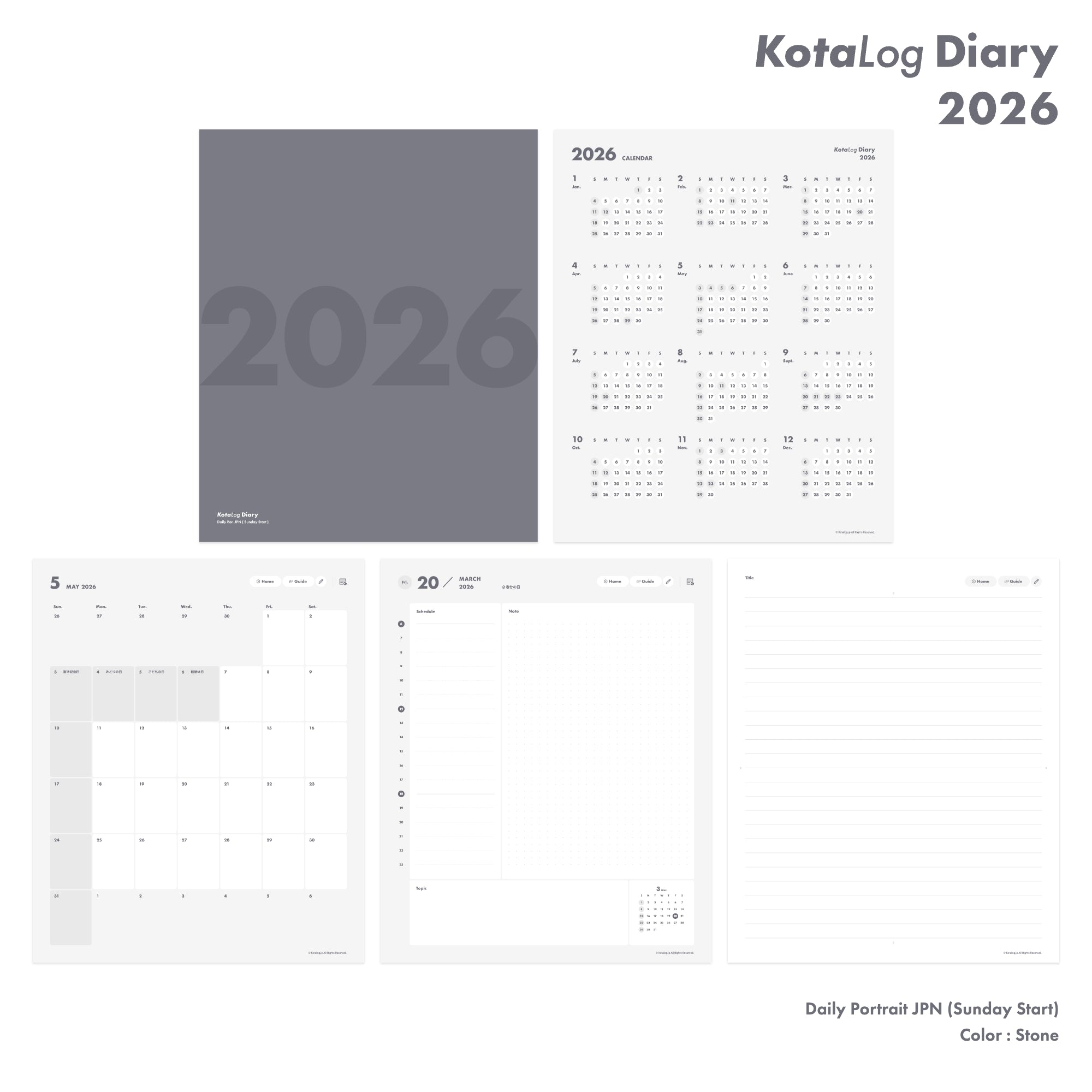 KotaLog Diary 2026 Daily Por.JPN (日本の祝日)