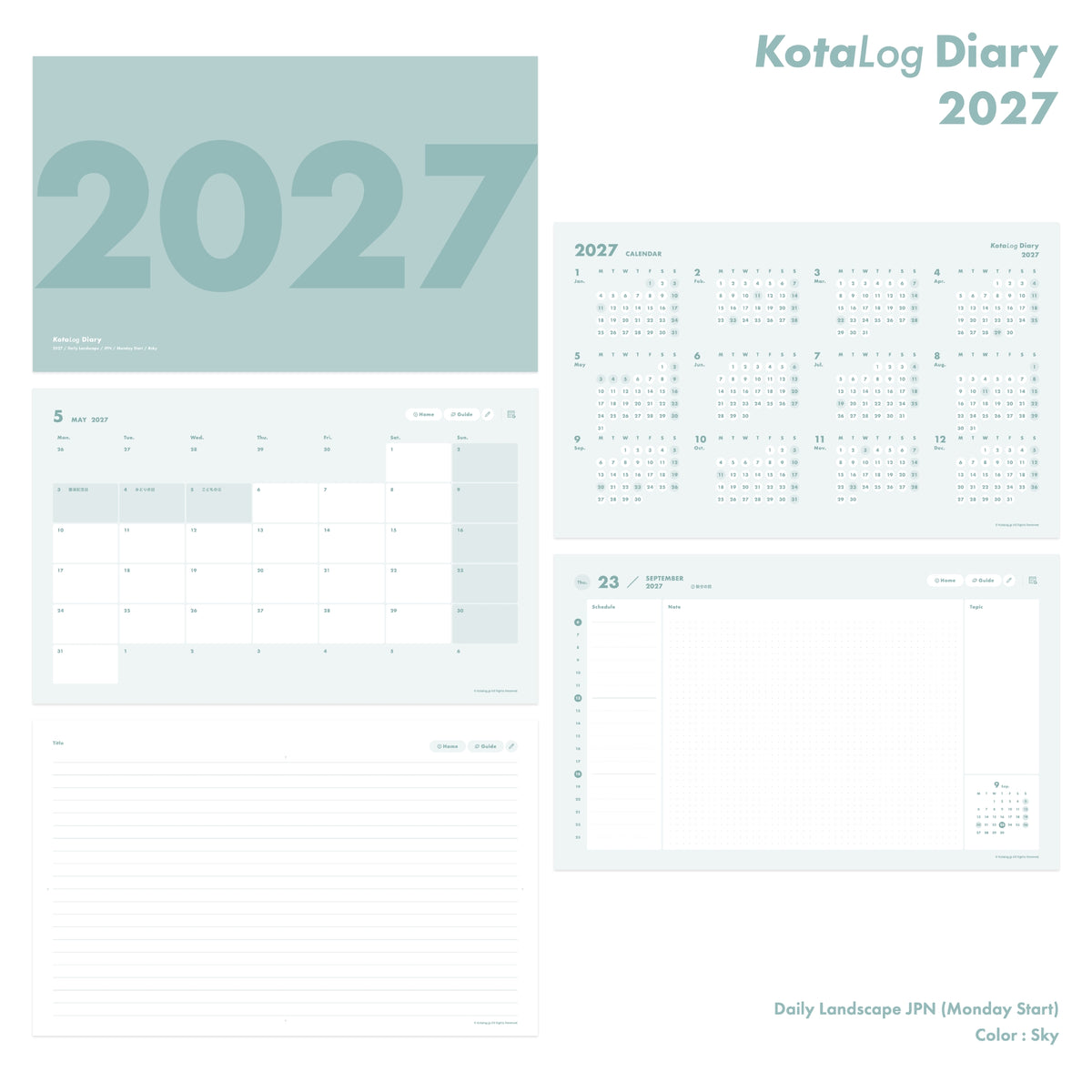 KotaLog Diary 2027 Daily Lan.JPN (日本の祝日)