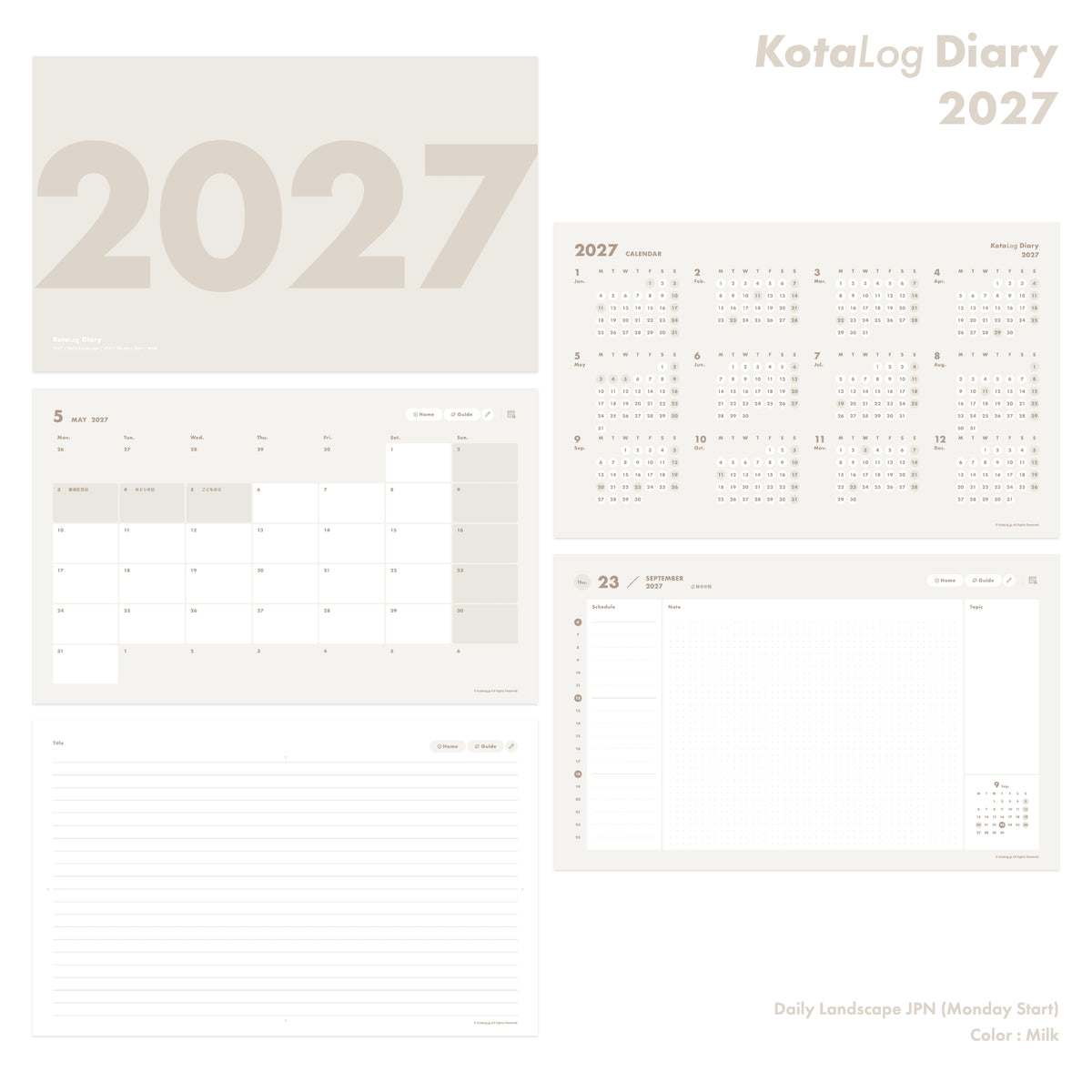 KotaLog Diary 2027 Daily Lan.JPN (日本の祝日)