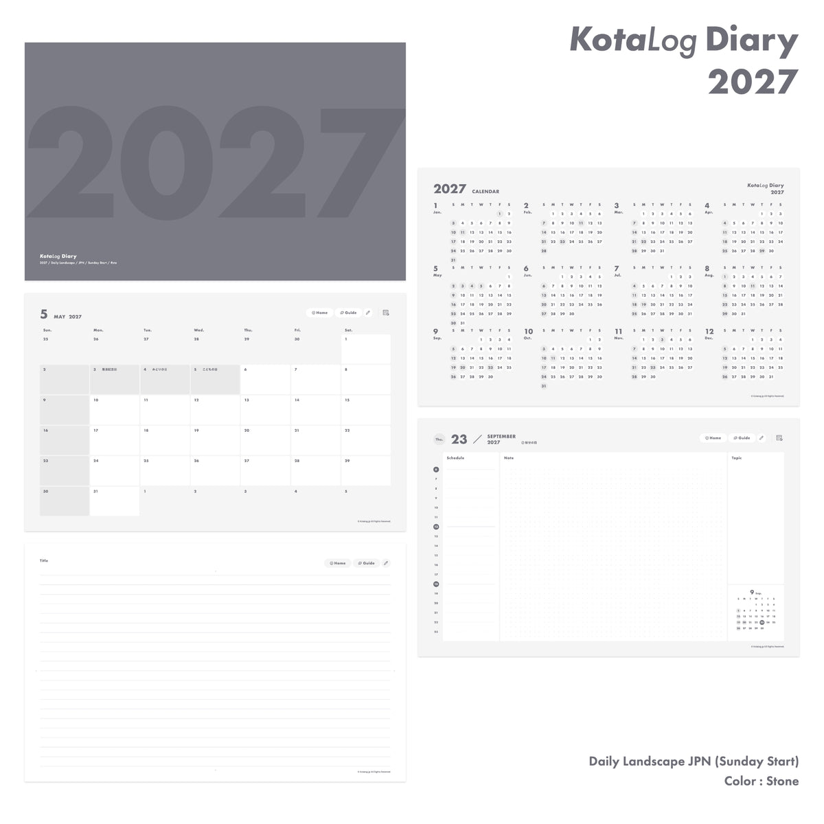 KotaLog Diary 2027 Daily Lan.JPN (日本の祝日)