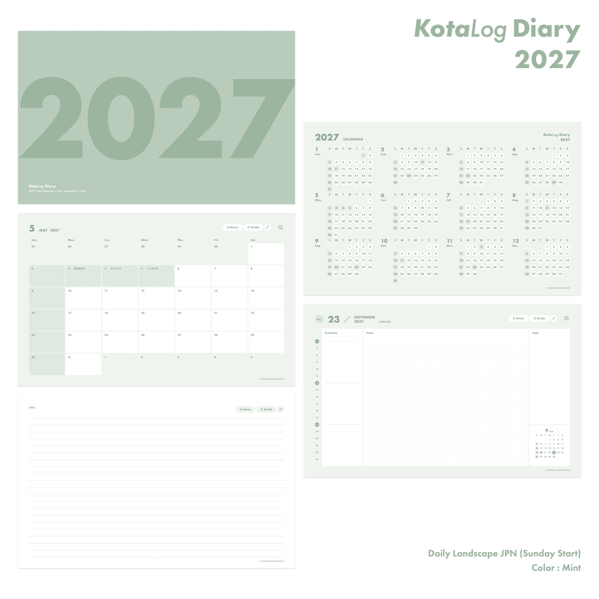 KotaLog Diary 2027 Daily Lan.JPN (日本の祝日)
