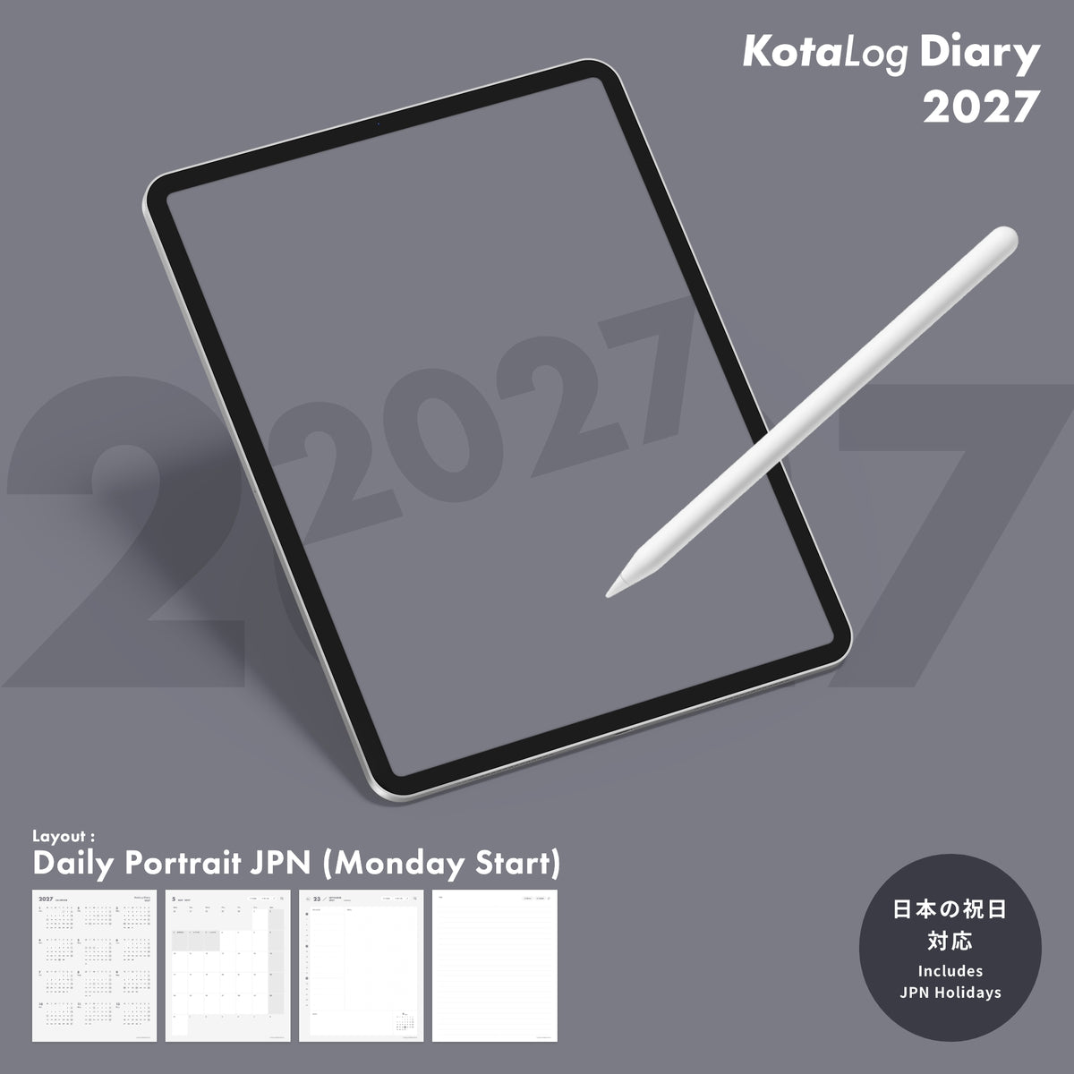 KotaLog Diary 2027 Daily Por.JPN (日本の祝日)