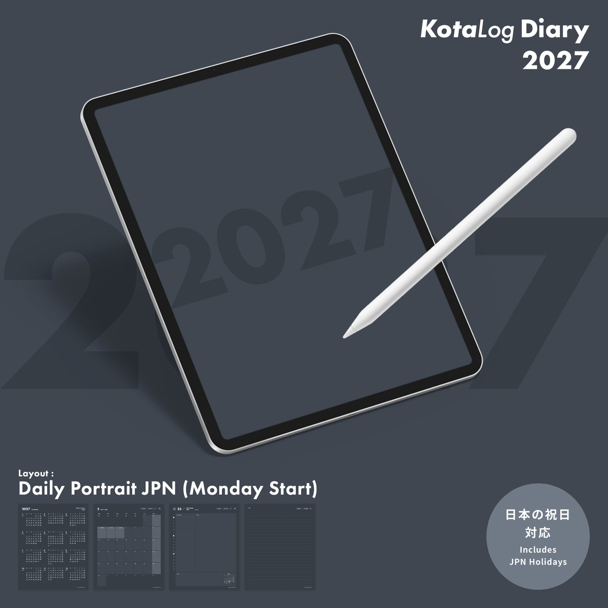 KotaLog Diary 2027 Daily Por.JPN (日本の祝日)