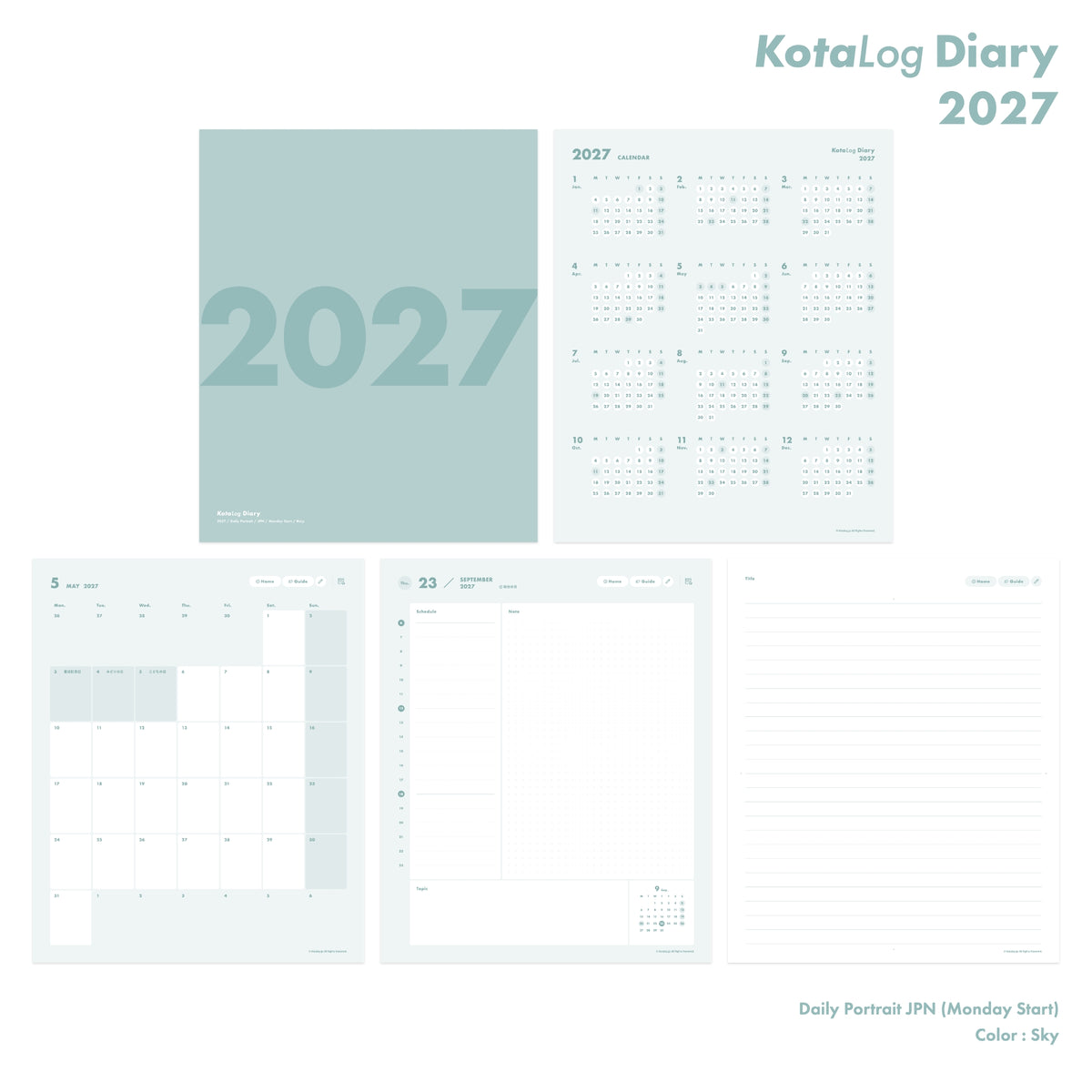 KotaLog Diary 2027 Daily Por.JPN (日本の祝日)